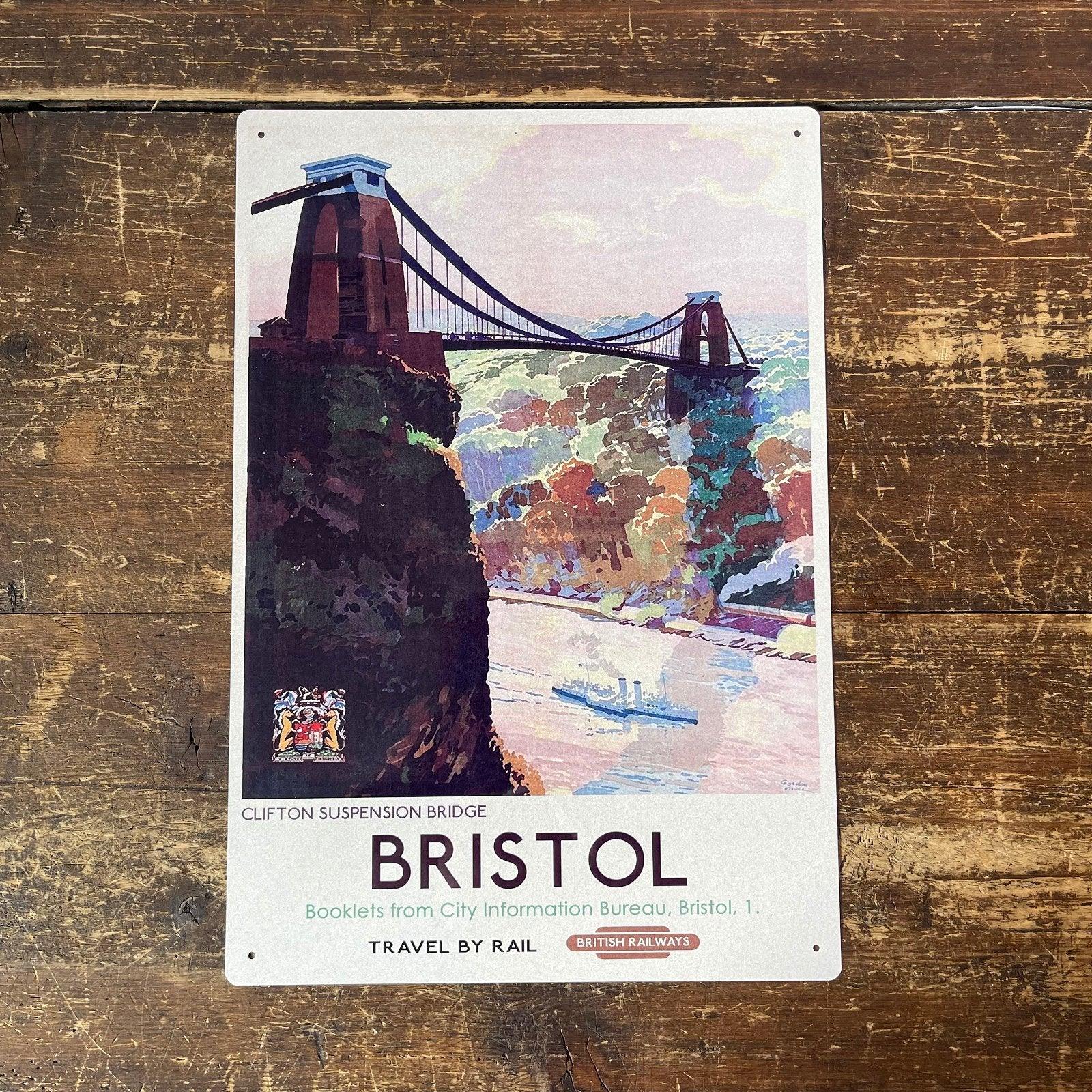 View Vintage Metal Sign British Railways Retro Advertising Bristol Clifton Suspension Bridge information