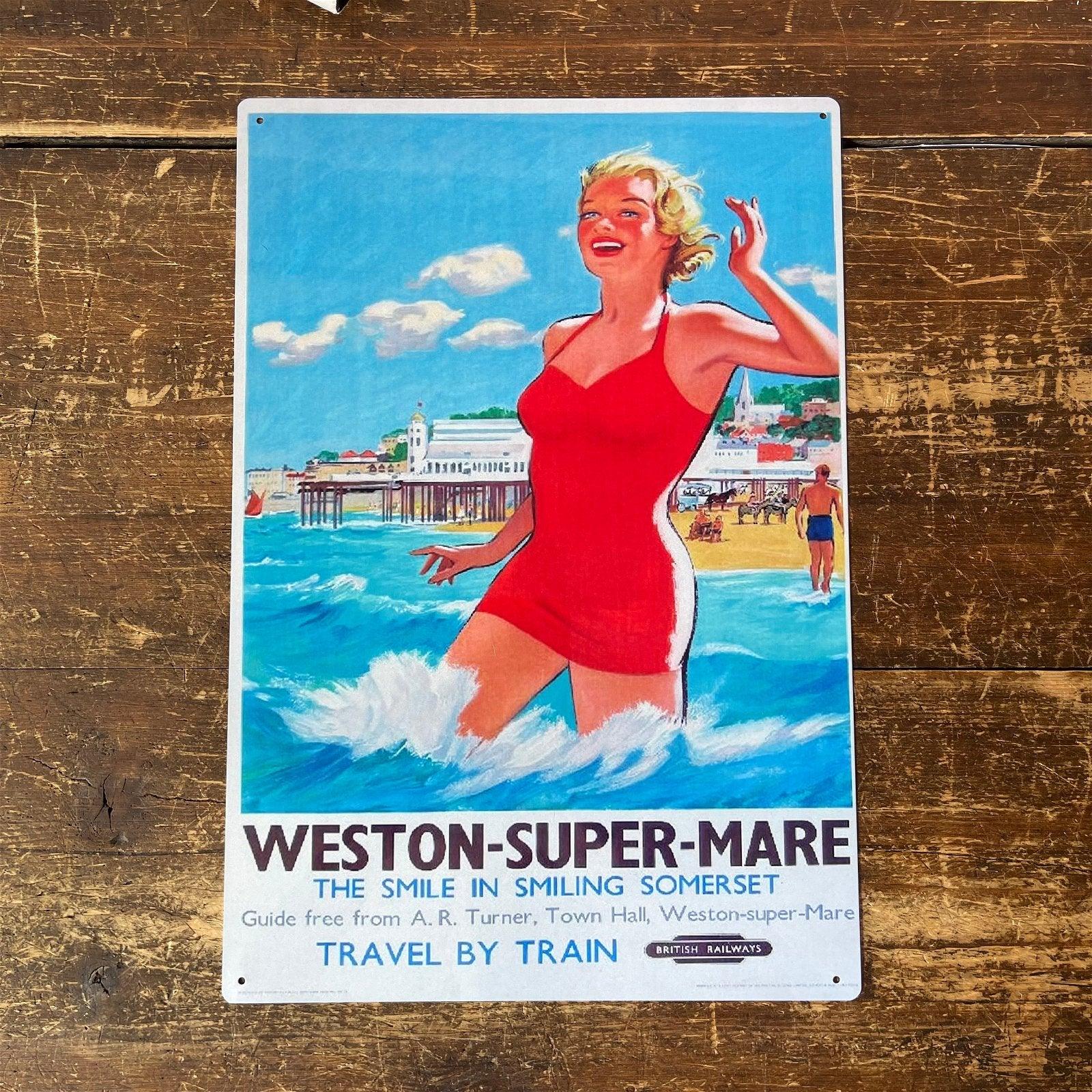 View Vintage Metal Sign British Railways Retro Advertising WestonSuperMare Somerset information