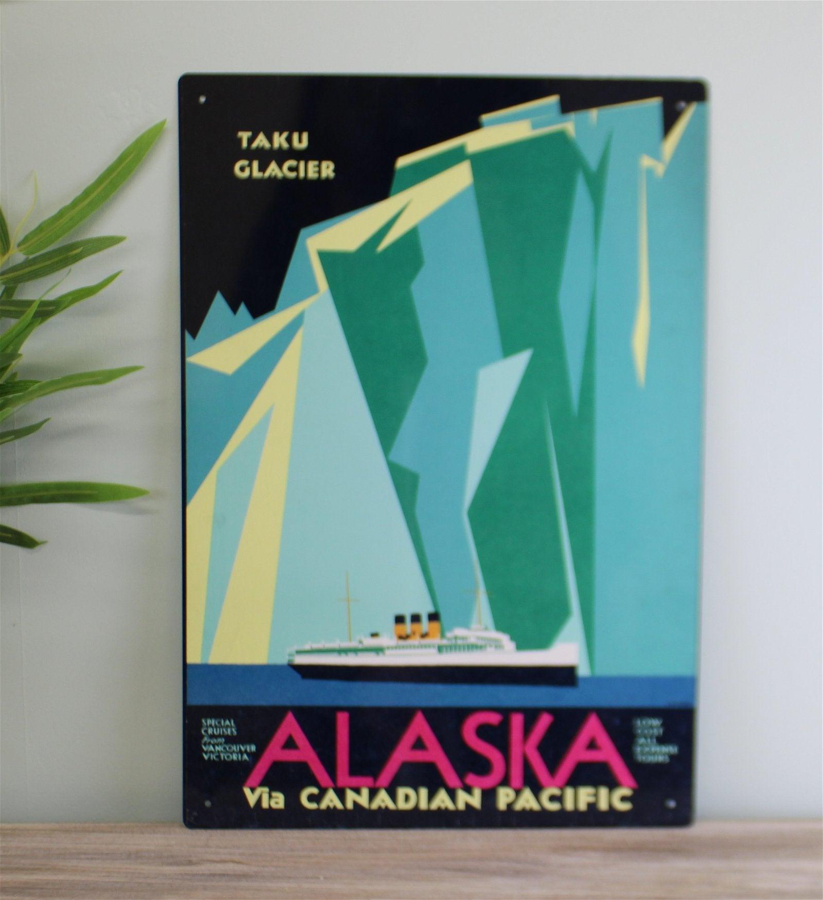 View Vintage Metal Sign Retro Advertising Alaska Via Canadian Pacific Travel information