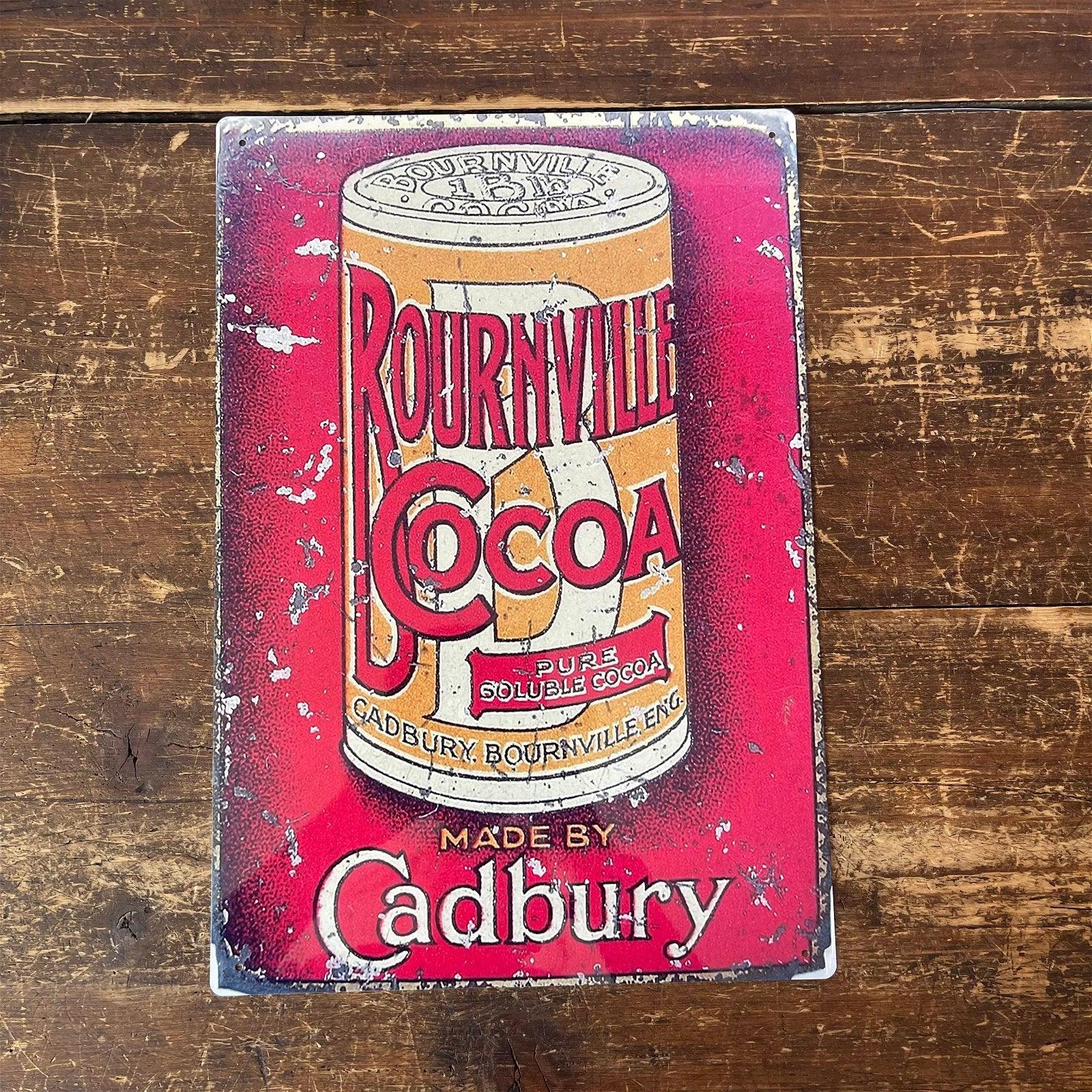 View Vintage Metal Sign Retro Advertising Cadbury Bournville Cocoa information