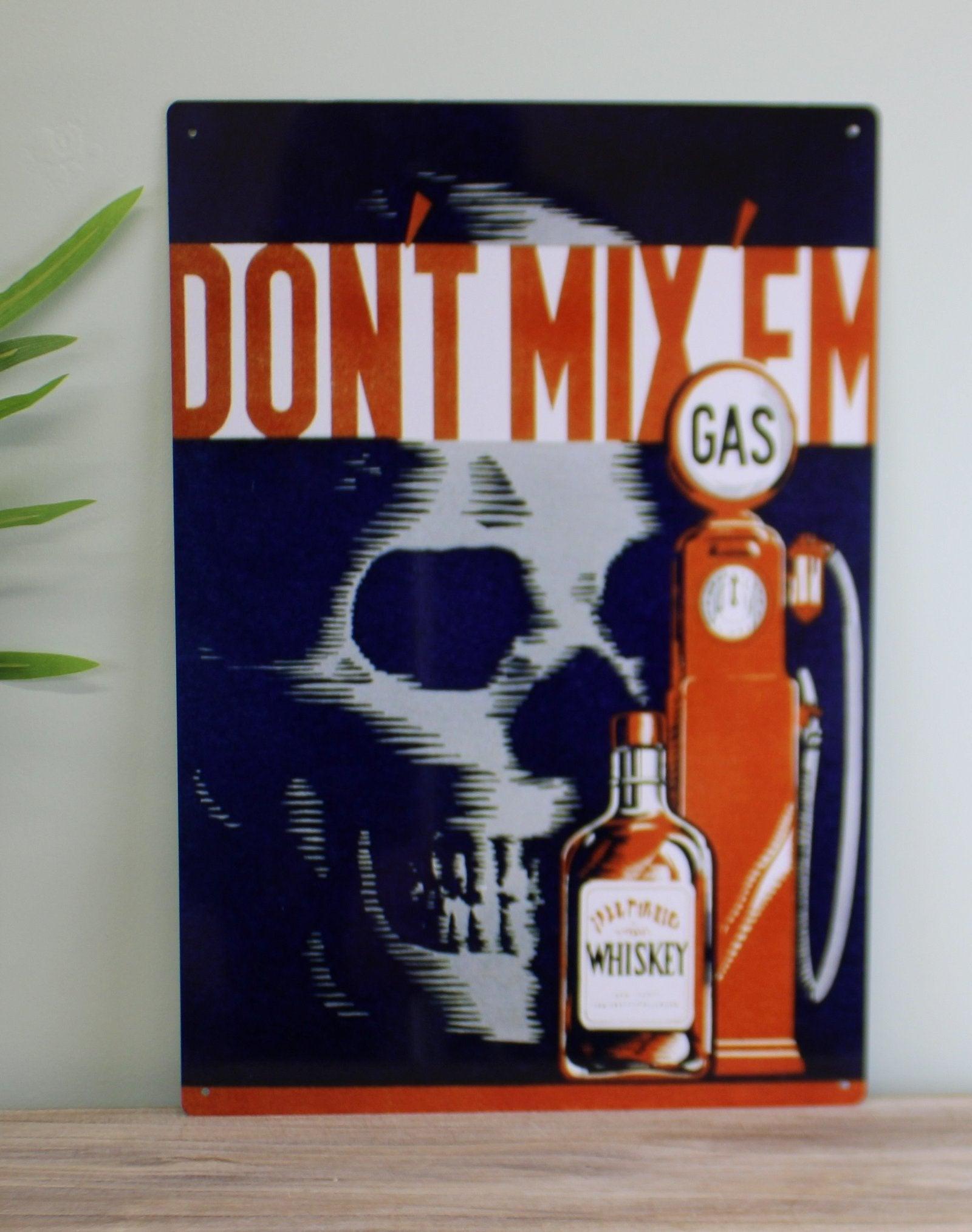 View Vintage Metal Sign Retro Advertising Skull Gas Whiskey information