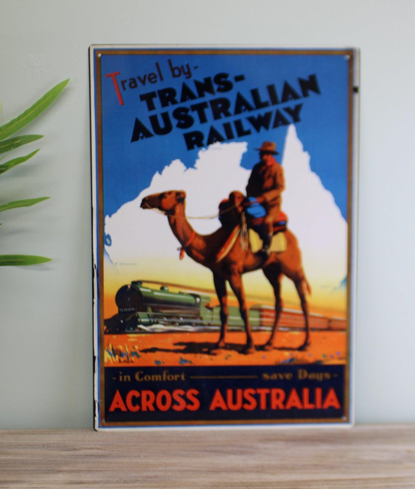 View Vintage Metal Sign Retro Advertising Trans Australian Railway information