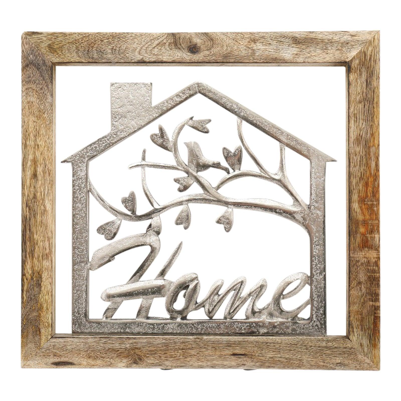 View Wall Hanging Silver House In Wooden Frame 20cm information