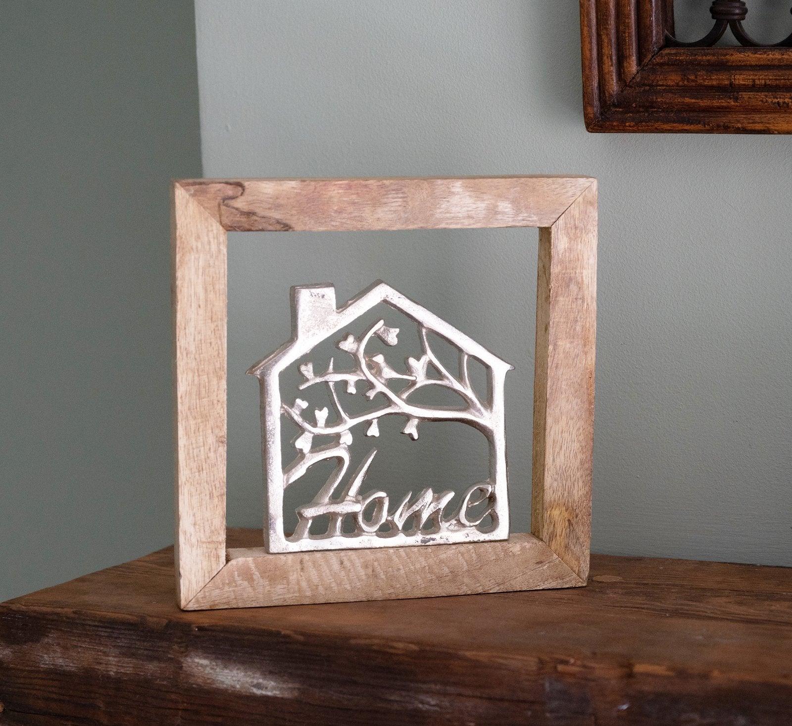 View Wall Hanging Silver House In Wooden Frame 30cm information