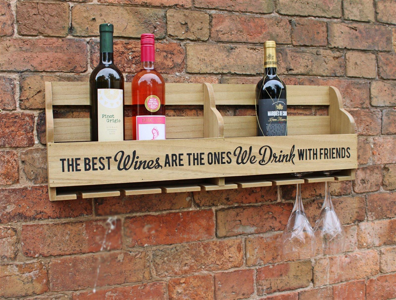 View Wall Hanging Wine Bottle and Glass Holder 73cm information