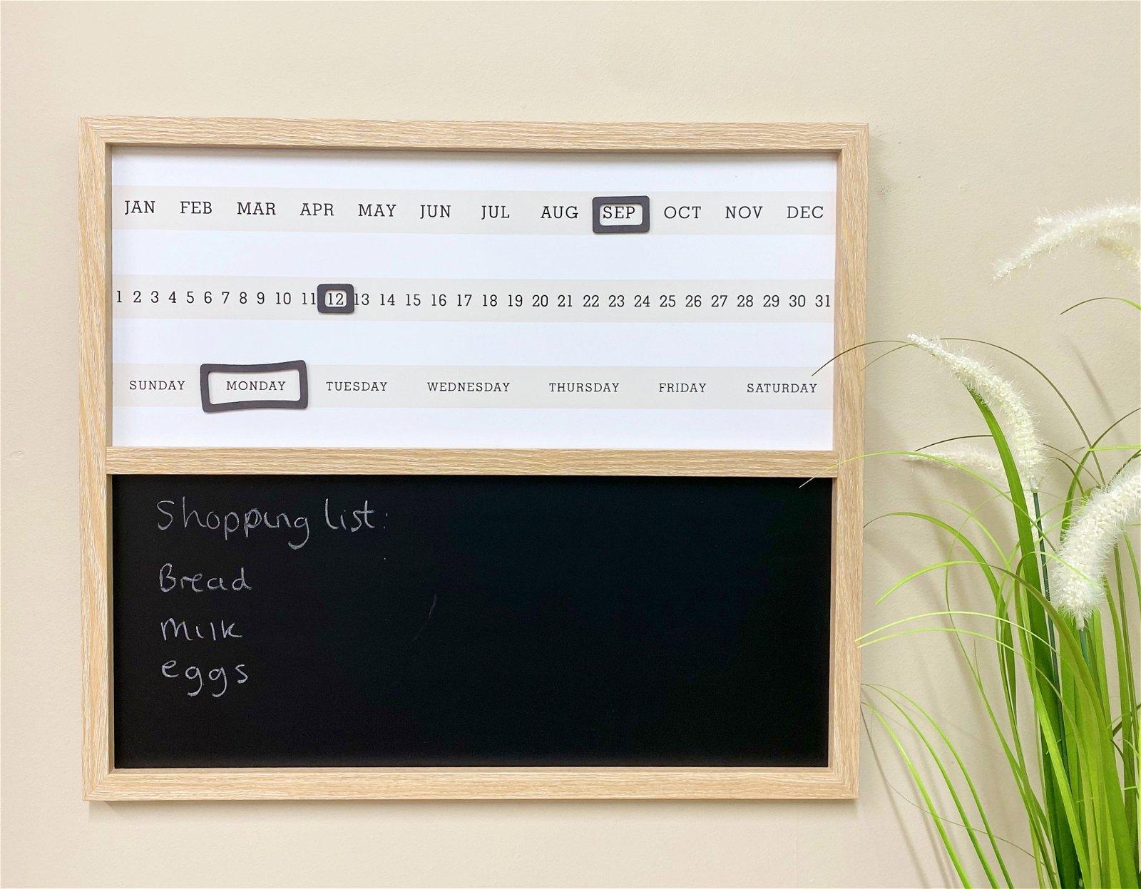 View Wall Mounted Wooden Calender With Chalk Board information