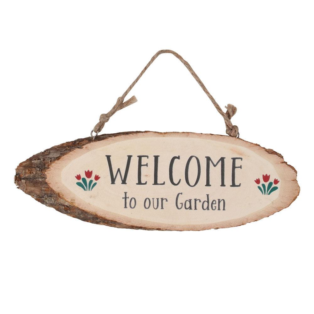 View Welcome To Our Garden Wood Slice Hanging Sign information