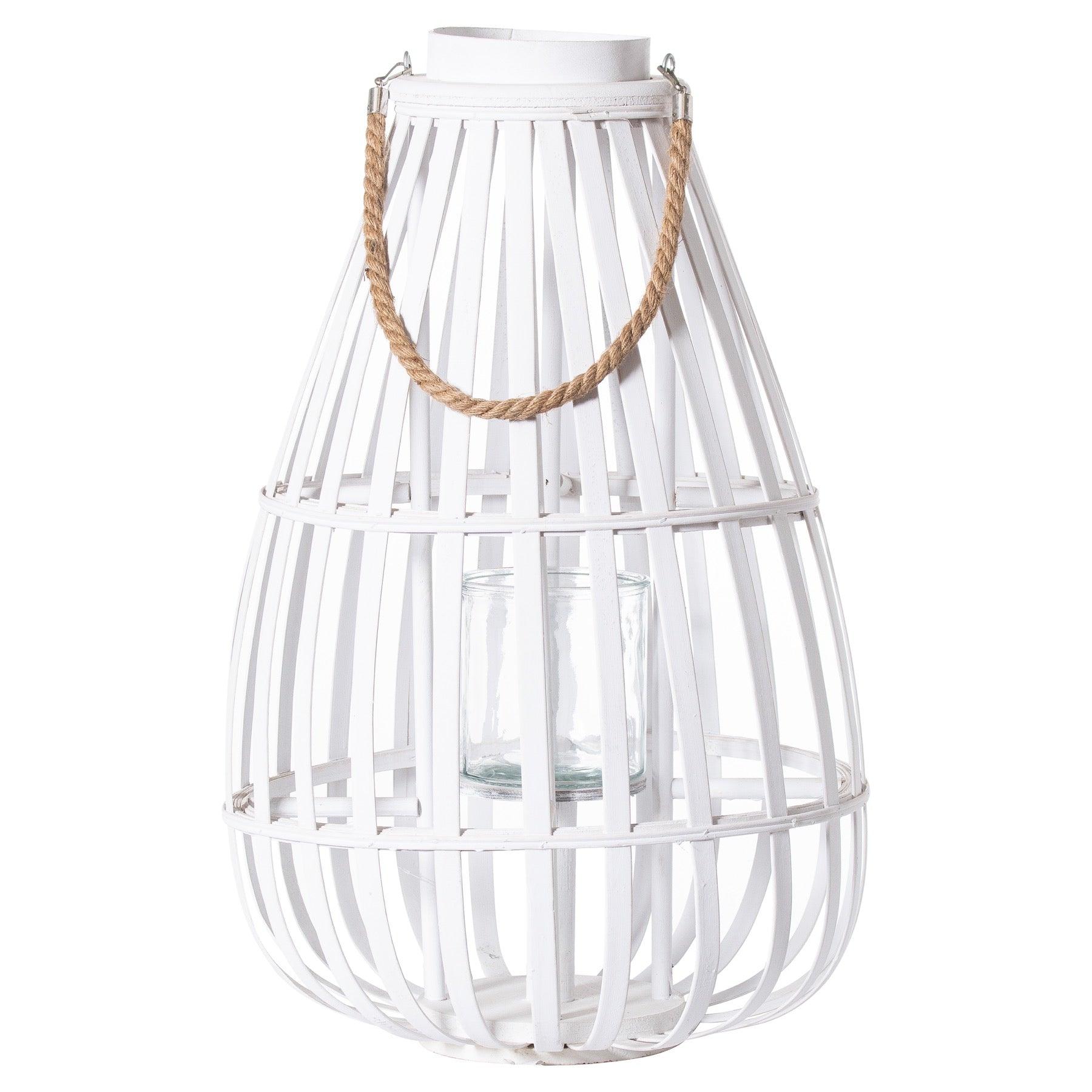 View White Floor Standing Domed Wicker Lantern With Rope Detail information