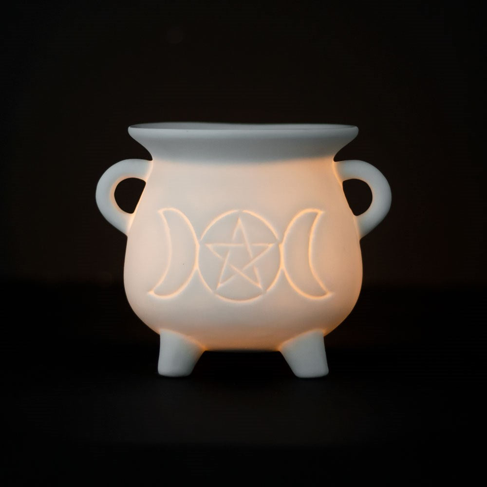 View White Triple Moon Cauldron Oil Burner information