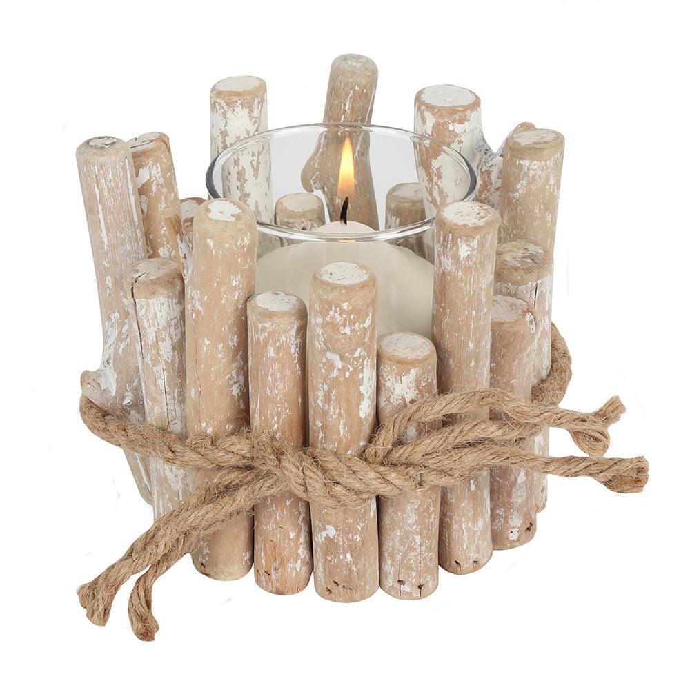 View White Washed Driftwood Candle Holder information