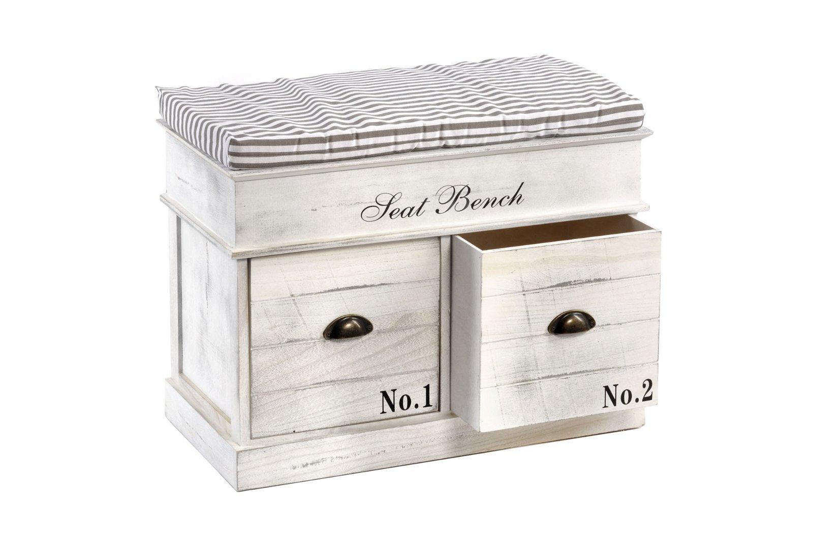 View White Wood Seat Bench 2 Drawers 70 x 35 x 50cm information