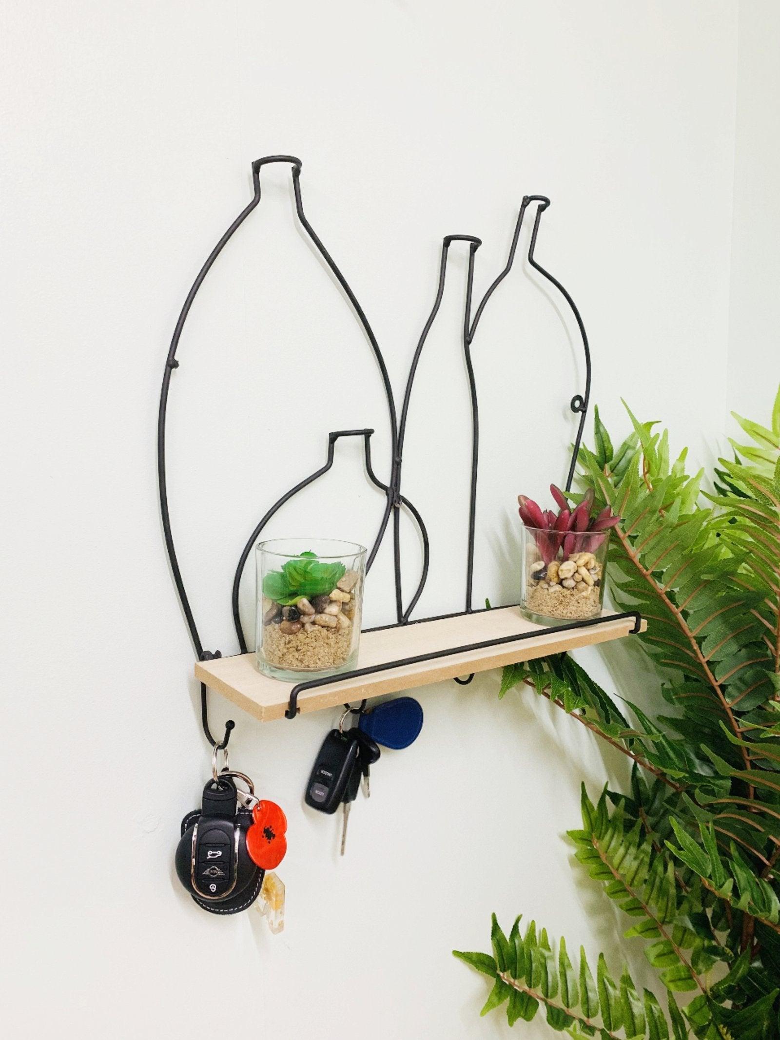 View Wire Bottle Design Shelf with 4 Hooks information