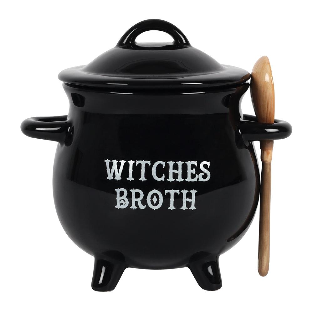 View Witches Broth Cauldron Soup Bowl with Broom Spoon information