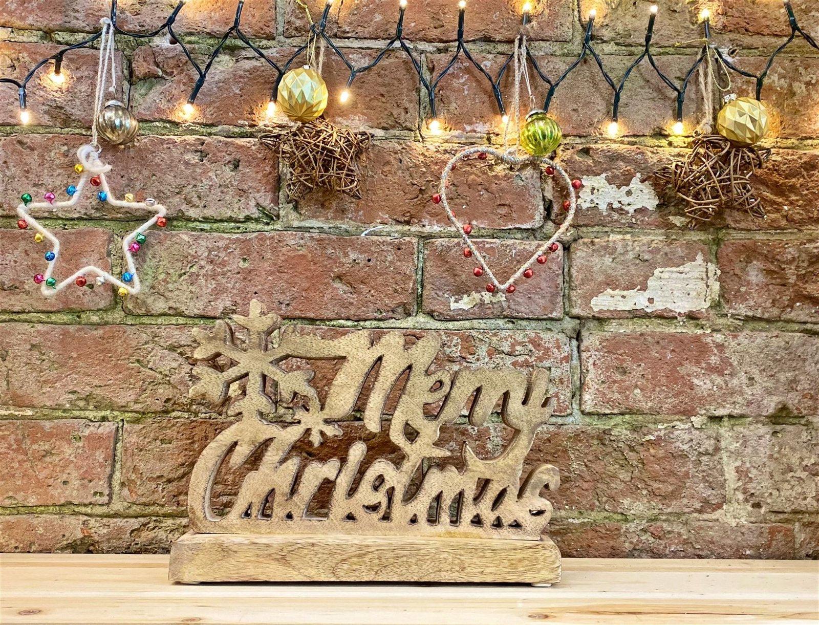 View Wood Carved Merry Christmas Script On Base information