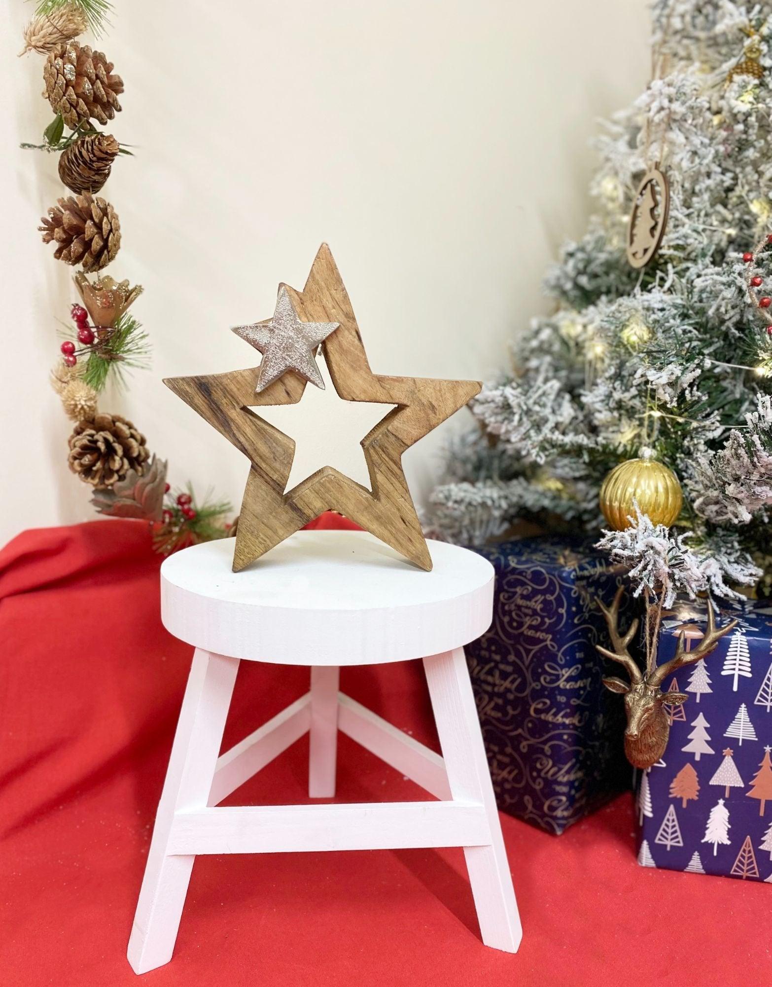 View Wood Silver Metal Star Decoration 20cm information