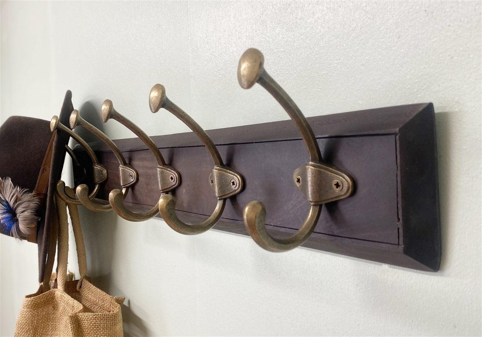 View Wooden Base With 6 Brass Large Coat Hooks information