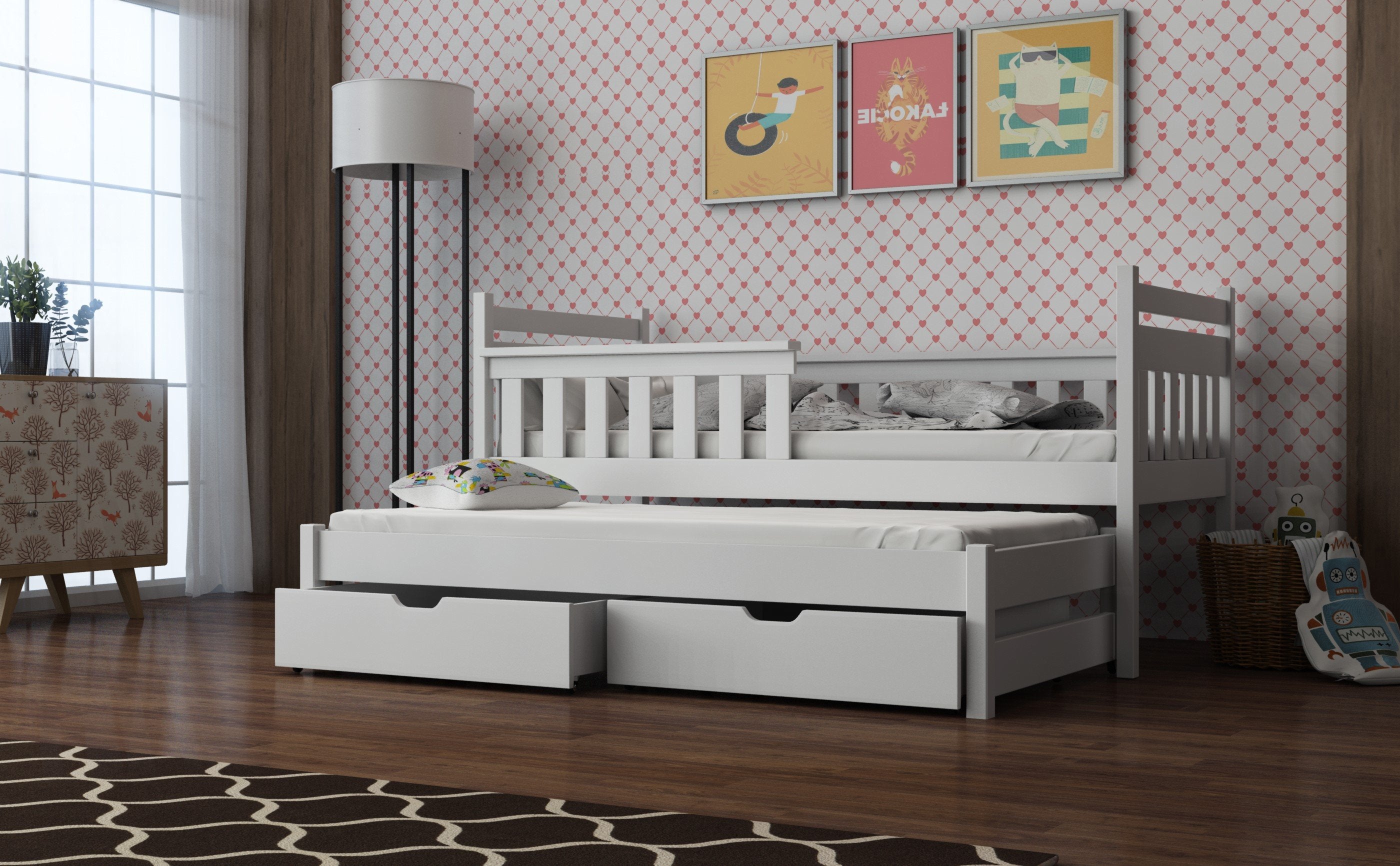 View Wooden Bed Dominik with Trundle and Storage White Matt Foam Mattresses information