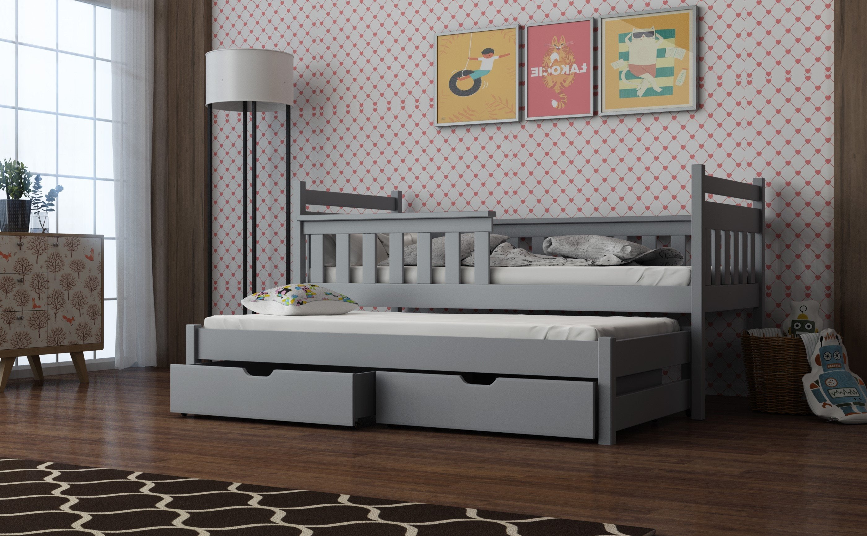 View Wooden Bed Dominik with Trundle and Storage Grey Matt Foam Mattresses information