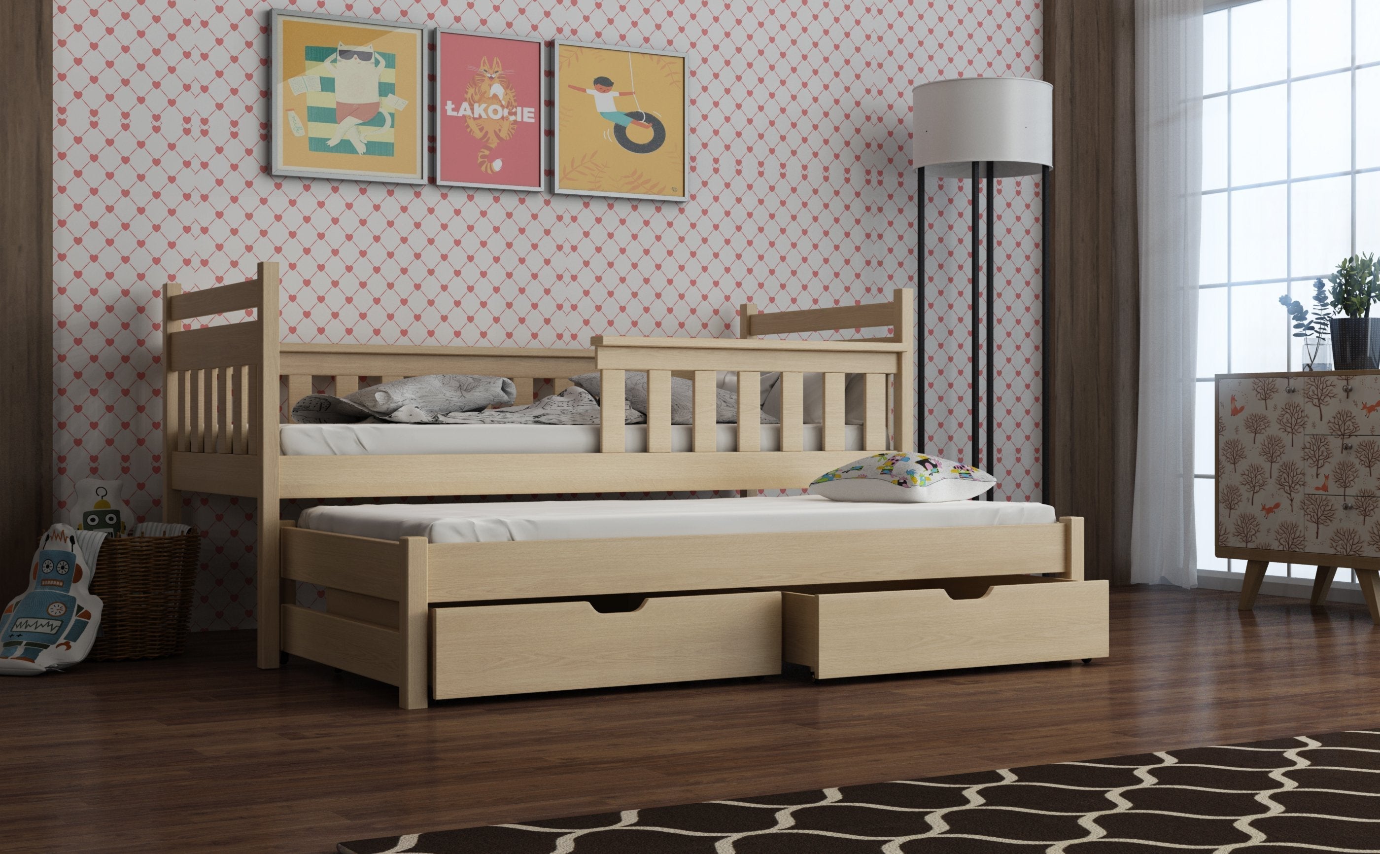 View Wooden Bed Dominik with Trundle and Storage Pine FoamBonnell Mattresses information