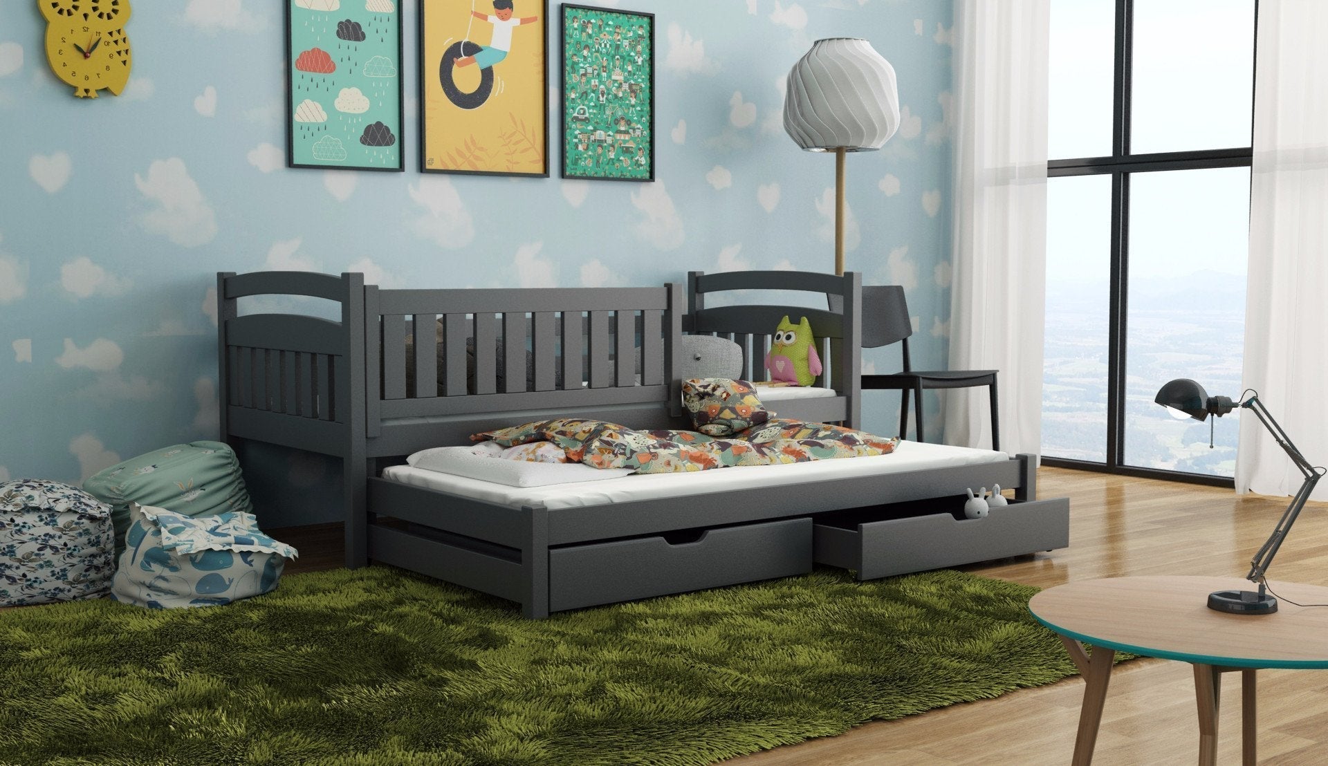 View Wooden Bed Galaxy with Trundle and Storage Graphite FoamBonnell Mattresses information