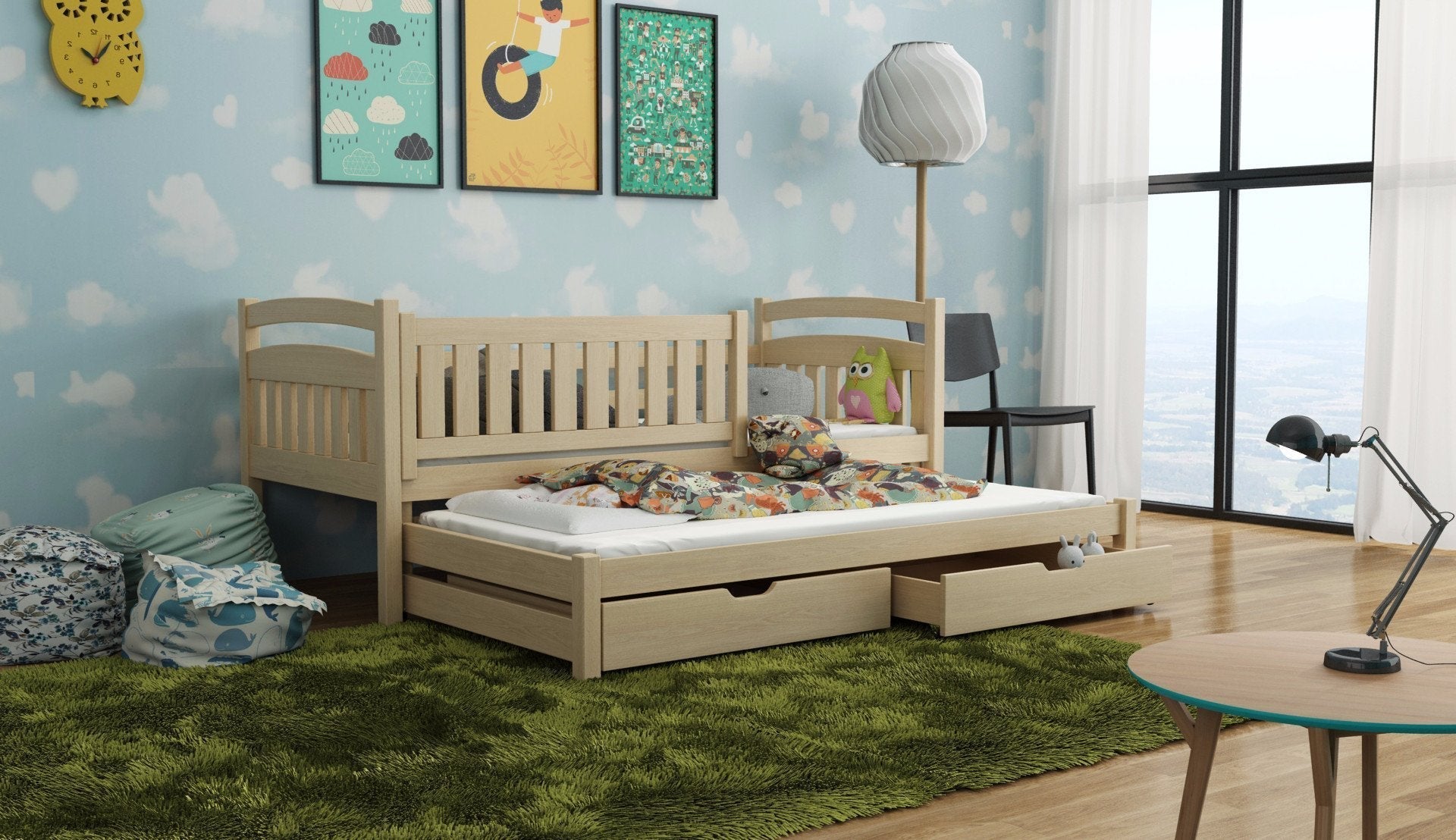 View Wooden Bed Galaxy with Trundle and Storage Pine FoamBonnell Mattresses information