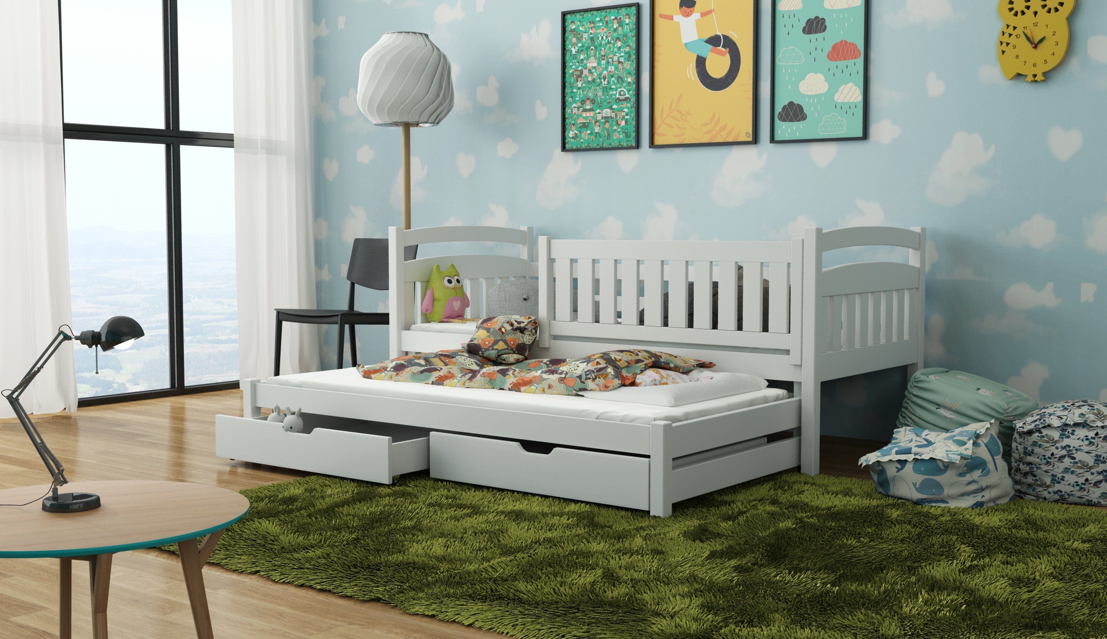 View Wooden Bed Galaxy with Trundle and Storage White Matt Foam Mattresses information