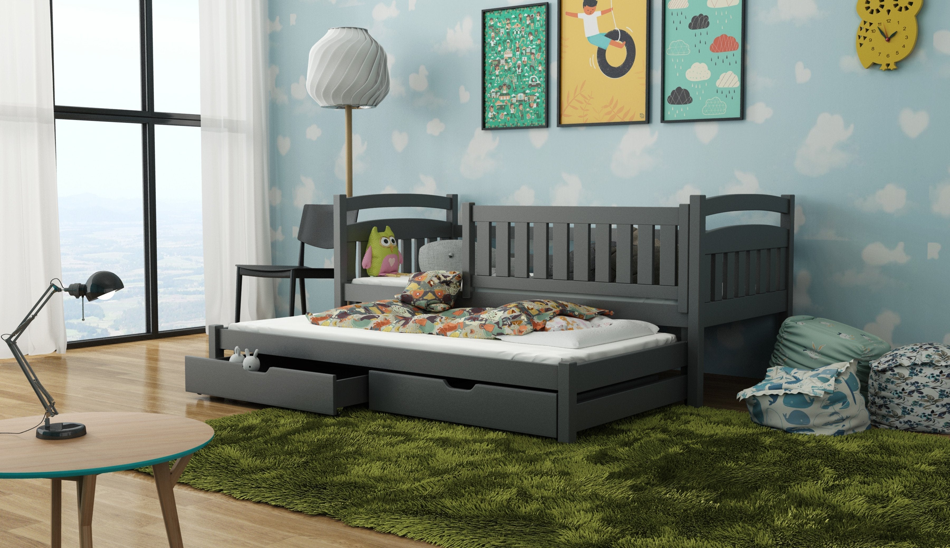 View Wooden Bed Galaxy with Trundle and Storage Graphite Foam Mattresses information