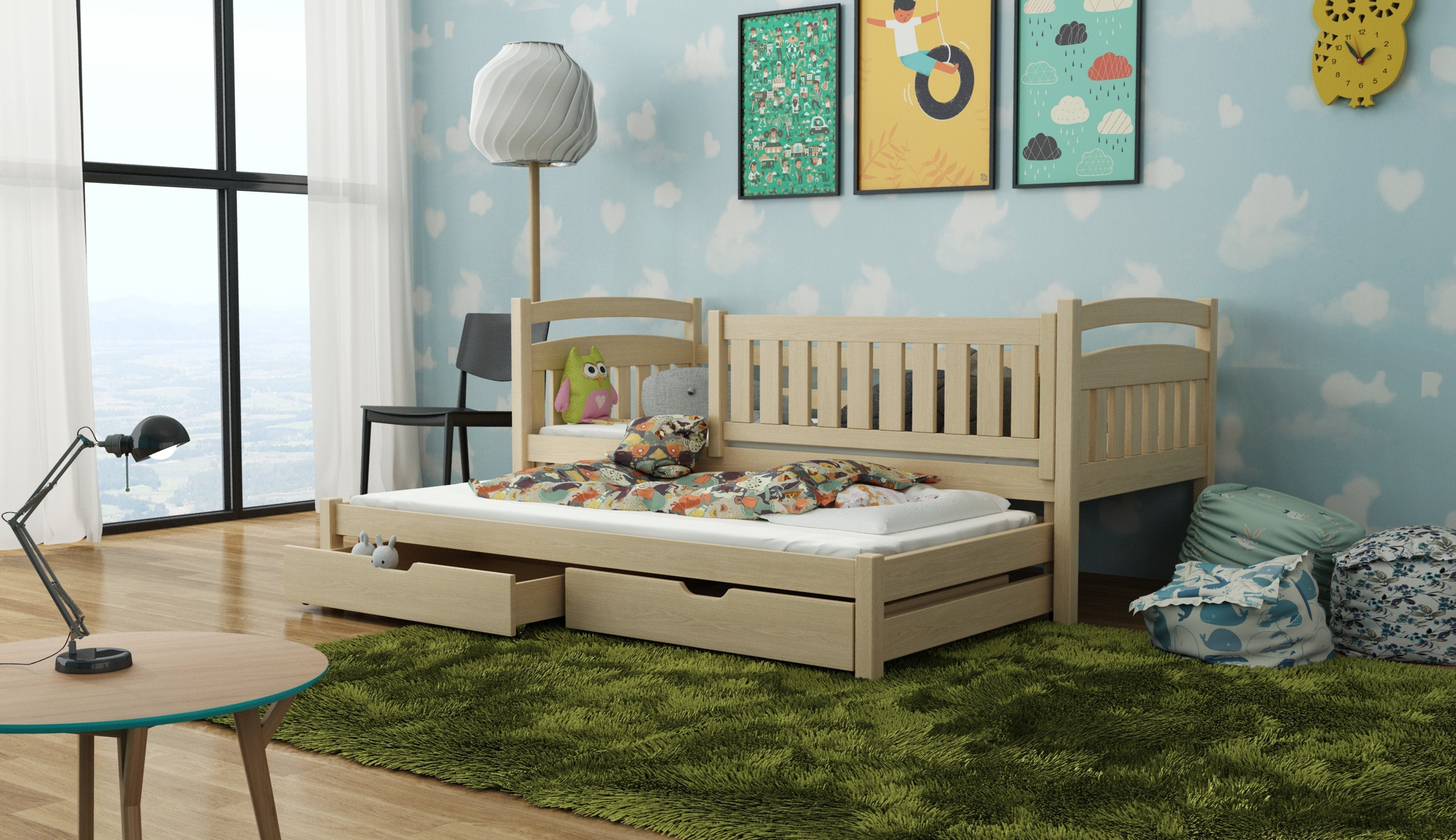 View Wooden Bed Galaxy with Trundle and Storage Pine Foam Mattresses information