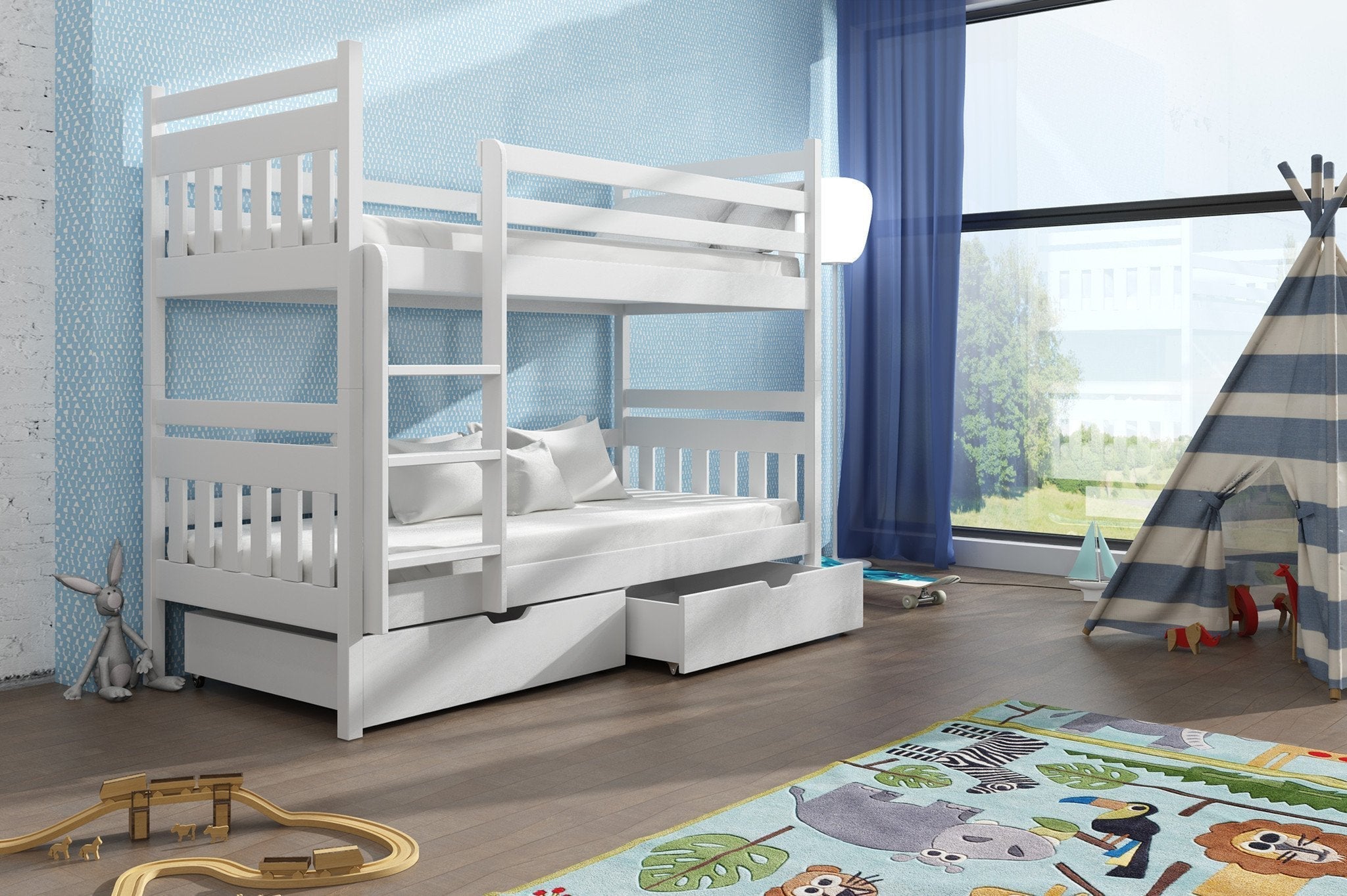 View Wooden Bunk Bed Adas with Storage White Matt FoamBonnell information