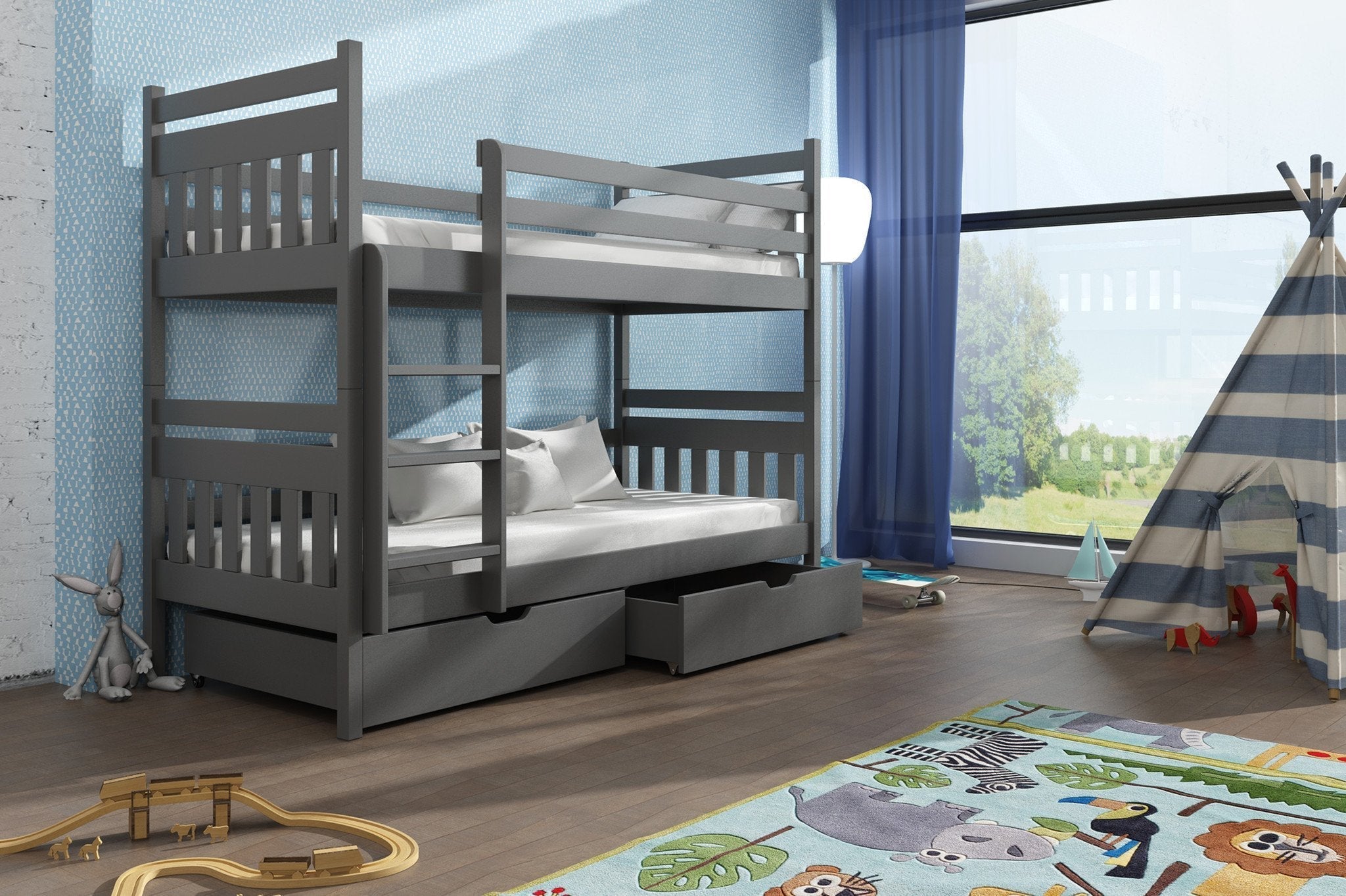 View Wooden Bunk Bed Adas with Storage Graphite FoamBonnell information