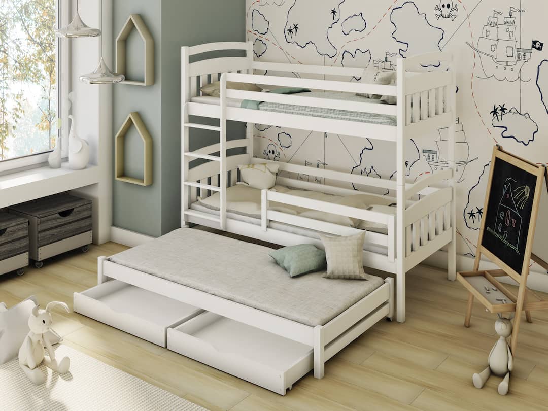 View Wooden Bunk Bed Alan with Trundle and Storage White Matt Foam Mattresses information