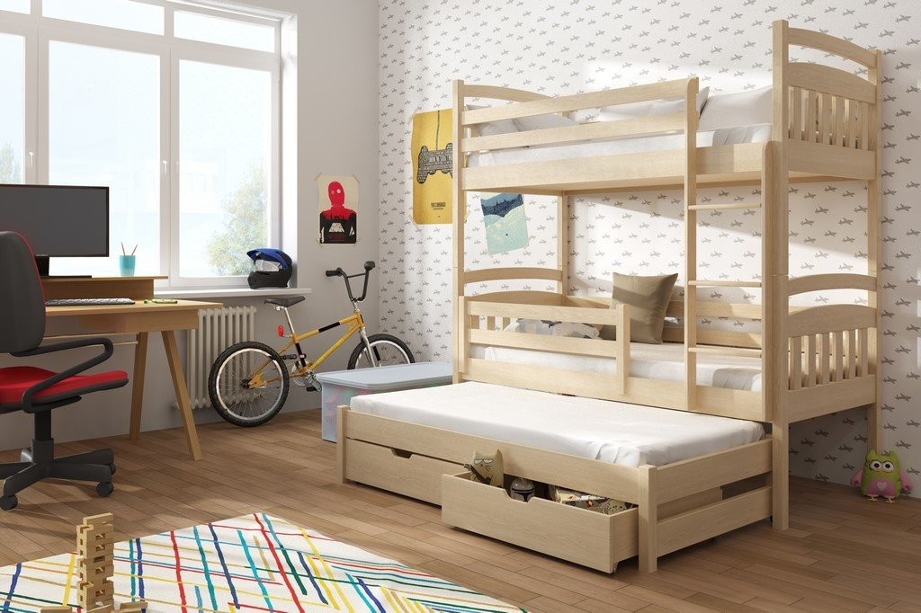 View Wooden Bunk Bed Alan with Trundle and Storage Pine Foam Mattresses information