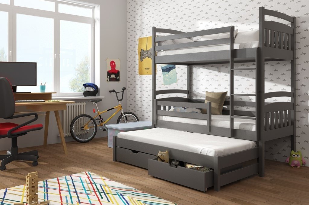 View Wooden Bunk Bed Alan with Trundle and Storage Graphite Foam Mattresses information