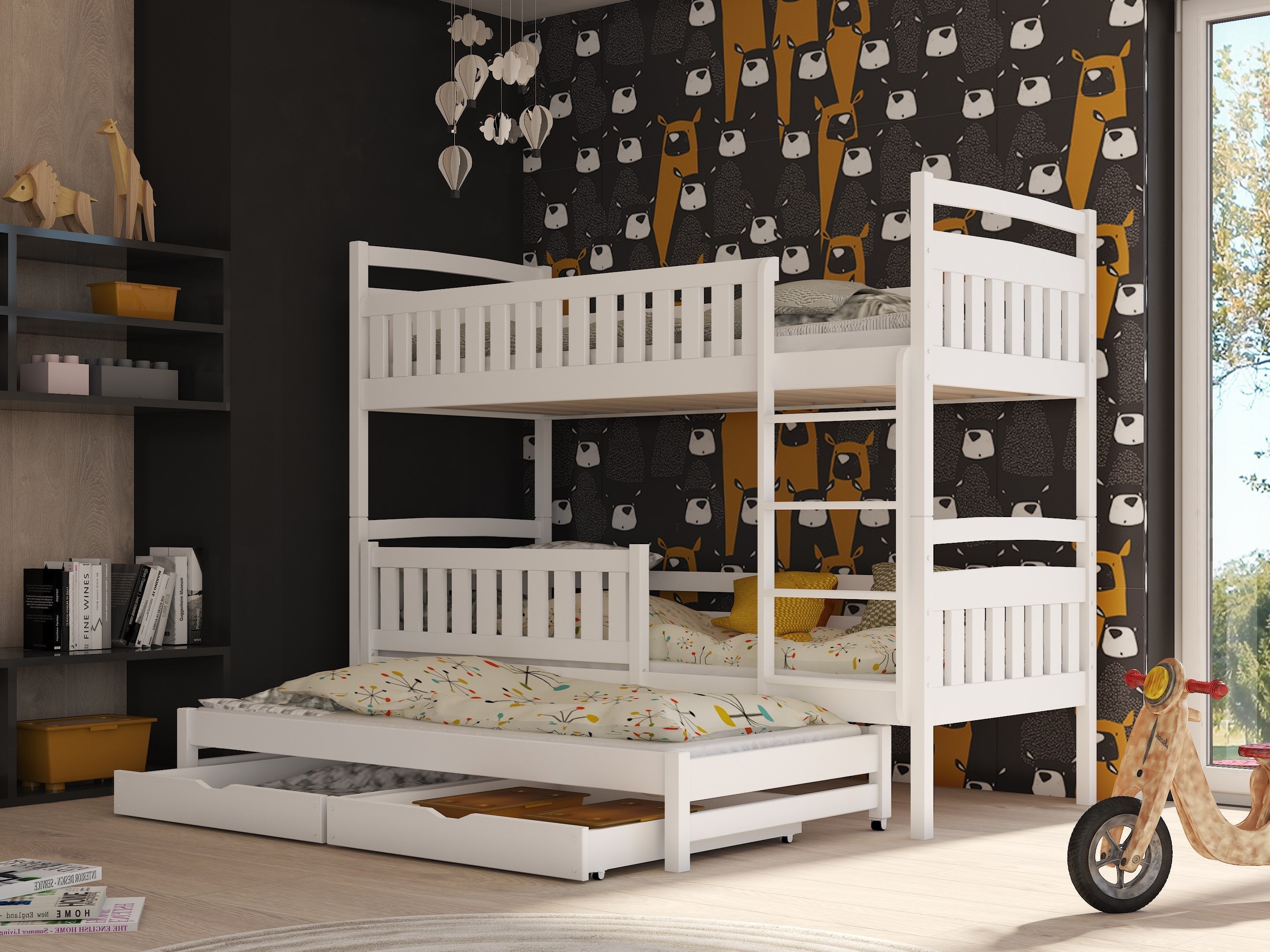 View Wooden Bunk Bed Blanka with Trundle and Storage White Matt Foam Mattresses information