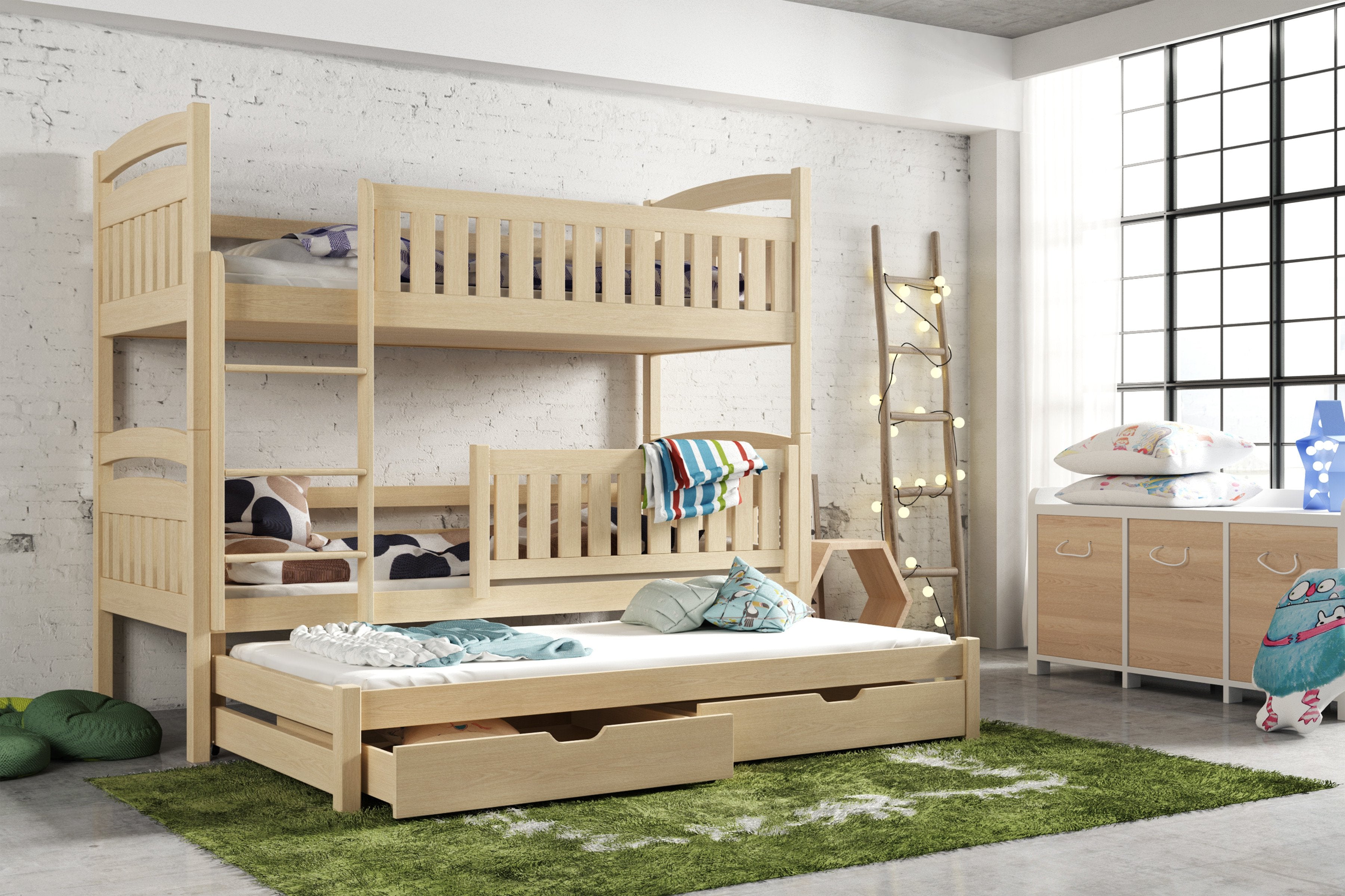 View Wooden Bunk Bed Blanka with Trundle and Storage Pine FoamBonnell Mattresses information