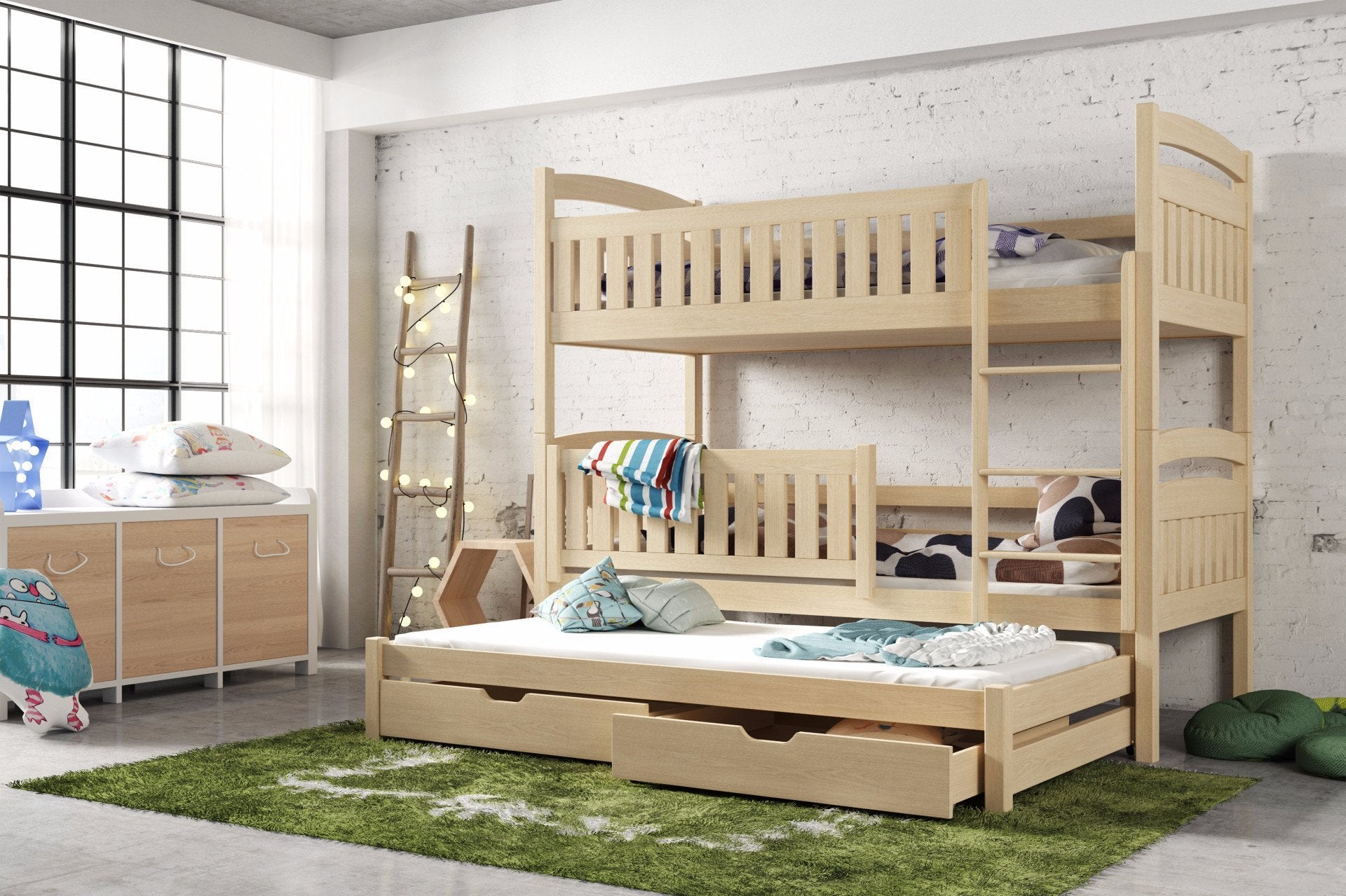 View Wooden Bunk Bed Blanka with Trundle and Storage Pine Foam Mattresses information