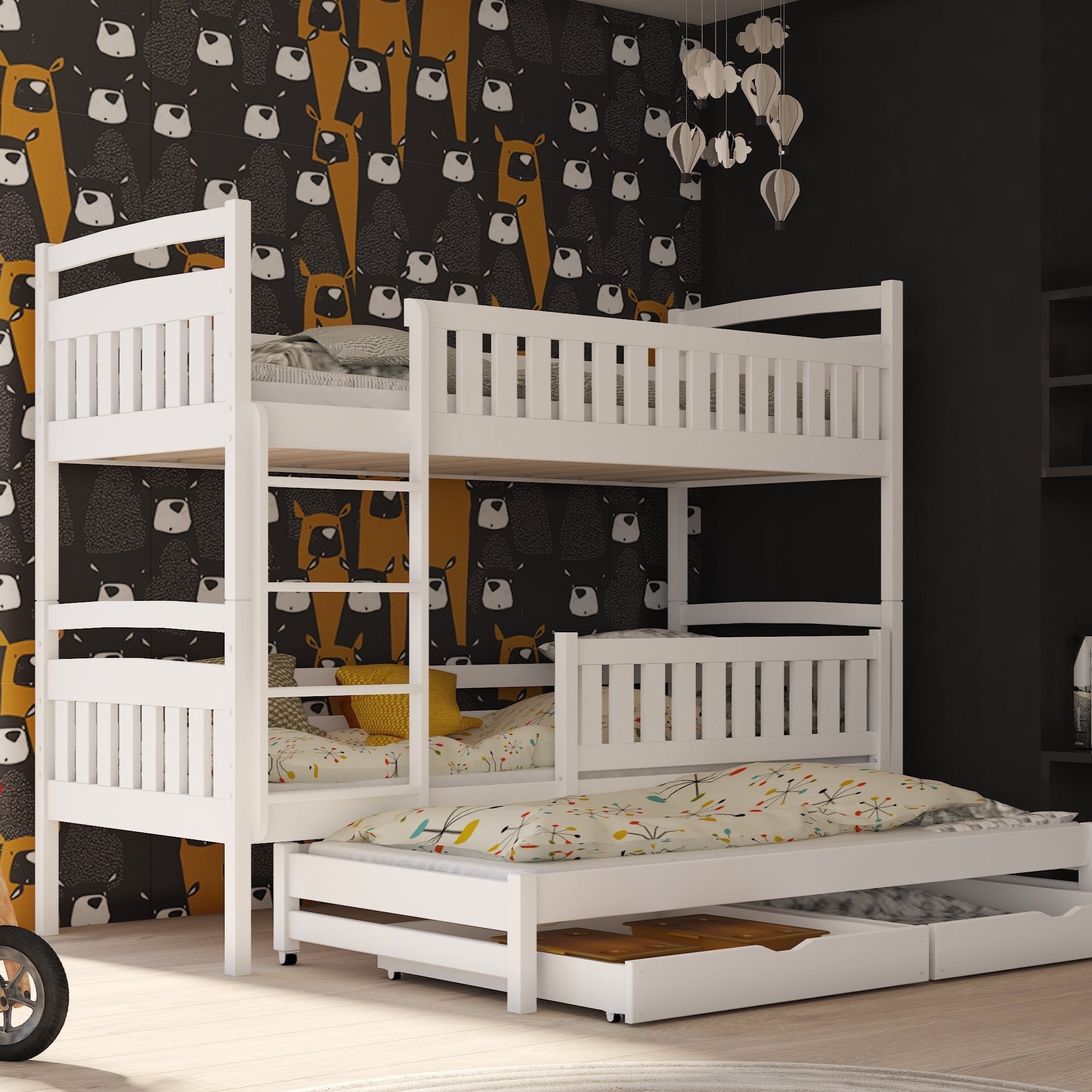 View Wooden Bunk Bed Blanka with Trundle and Storage White Matt Without Mattresses information