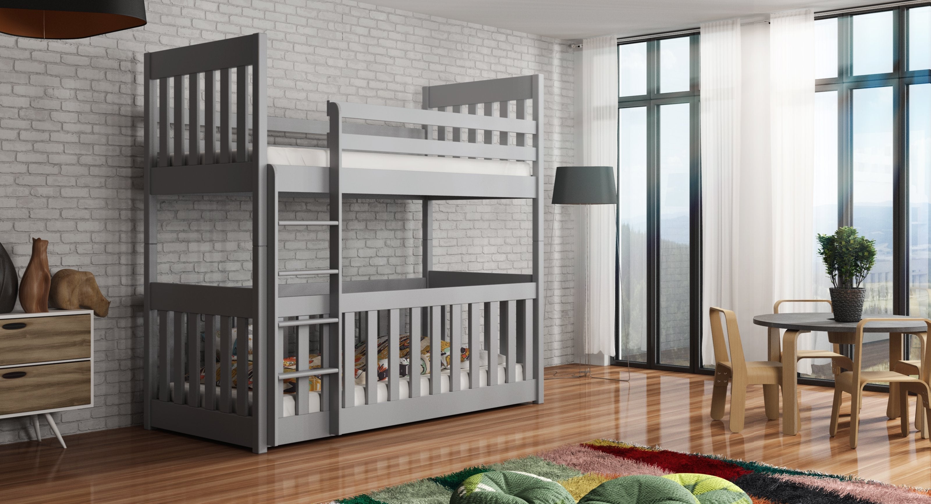 View Wooden Bunk Bed Cris with Cot Bed Grey Matt Bonnell Mattresses information