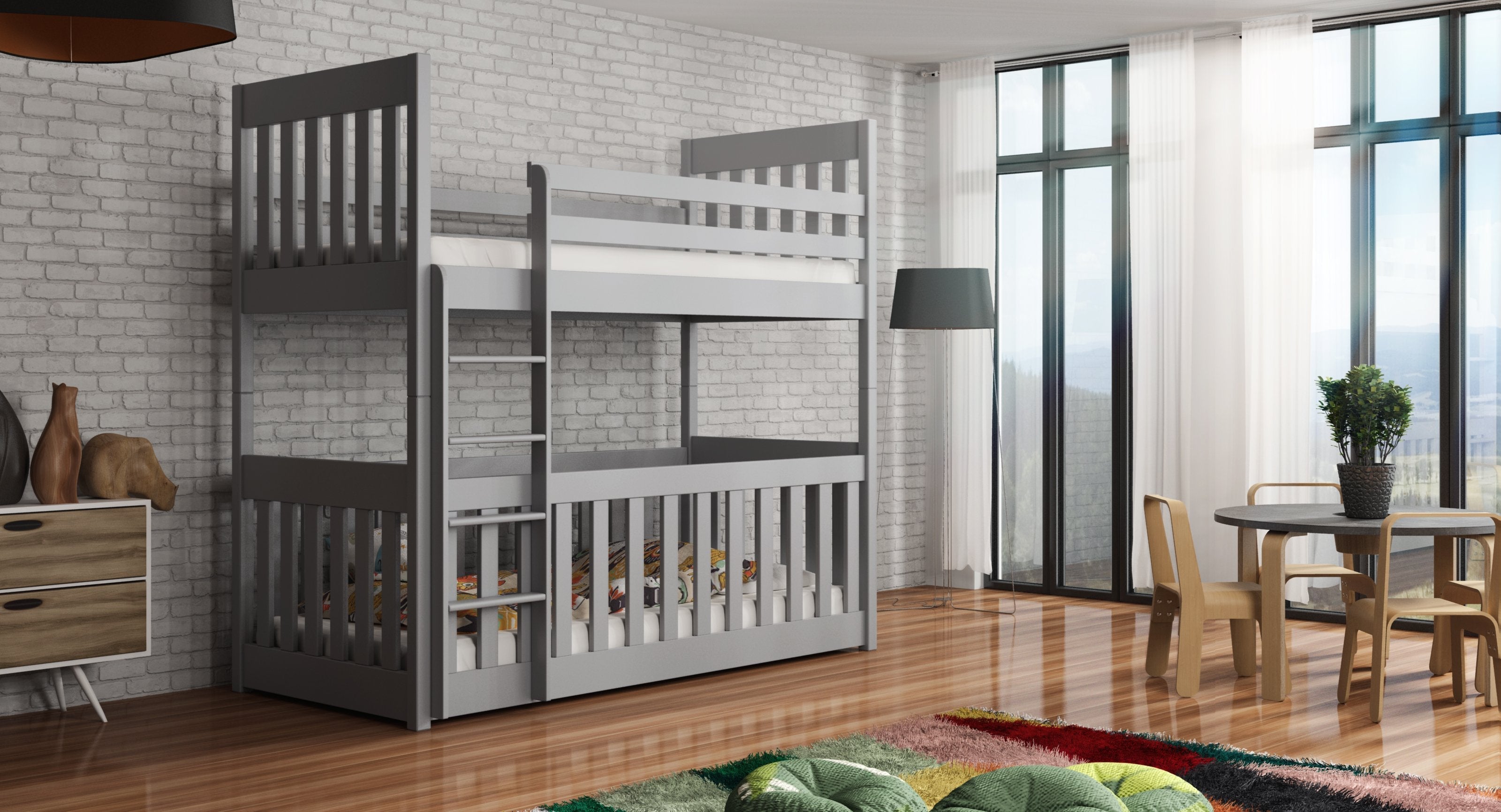 View Wooden Bunk Bed Cris with Cot Bed Grey Matt Without Mattresses information