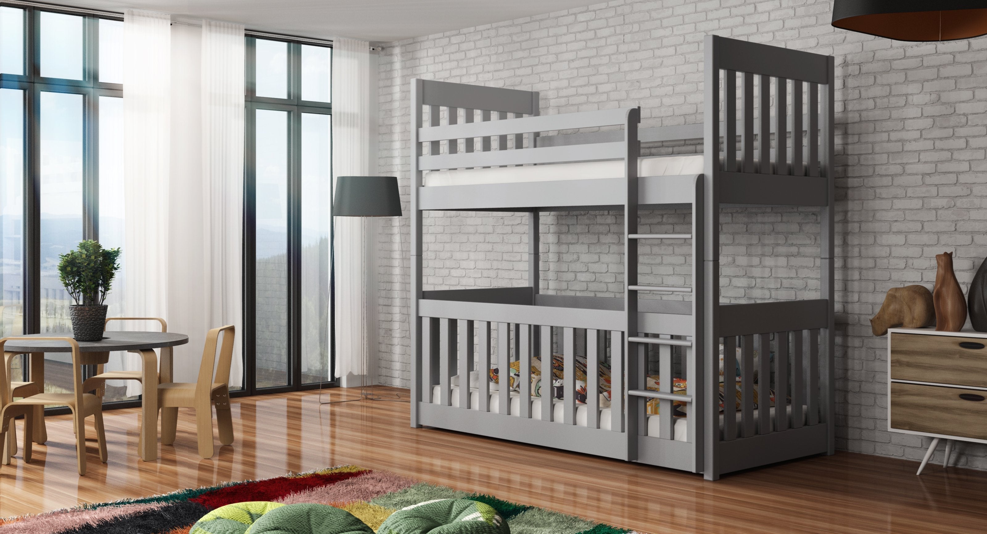 View Wooden Bunk Bed Cris with Cot Bed Grey Matt Foam Mattresses information