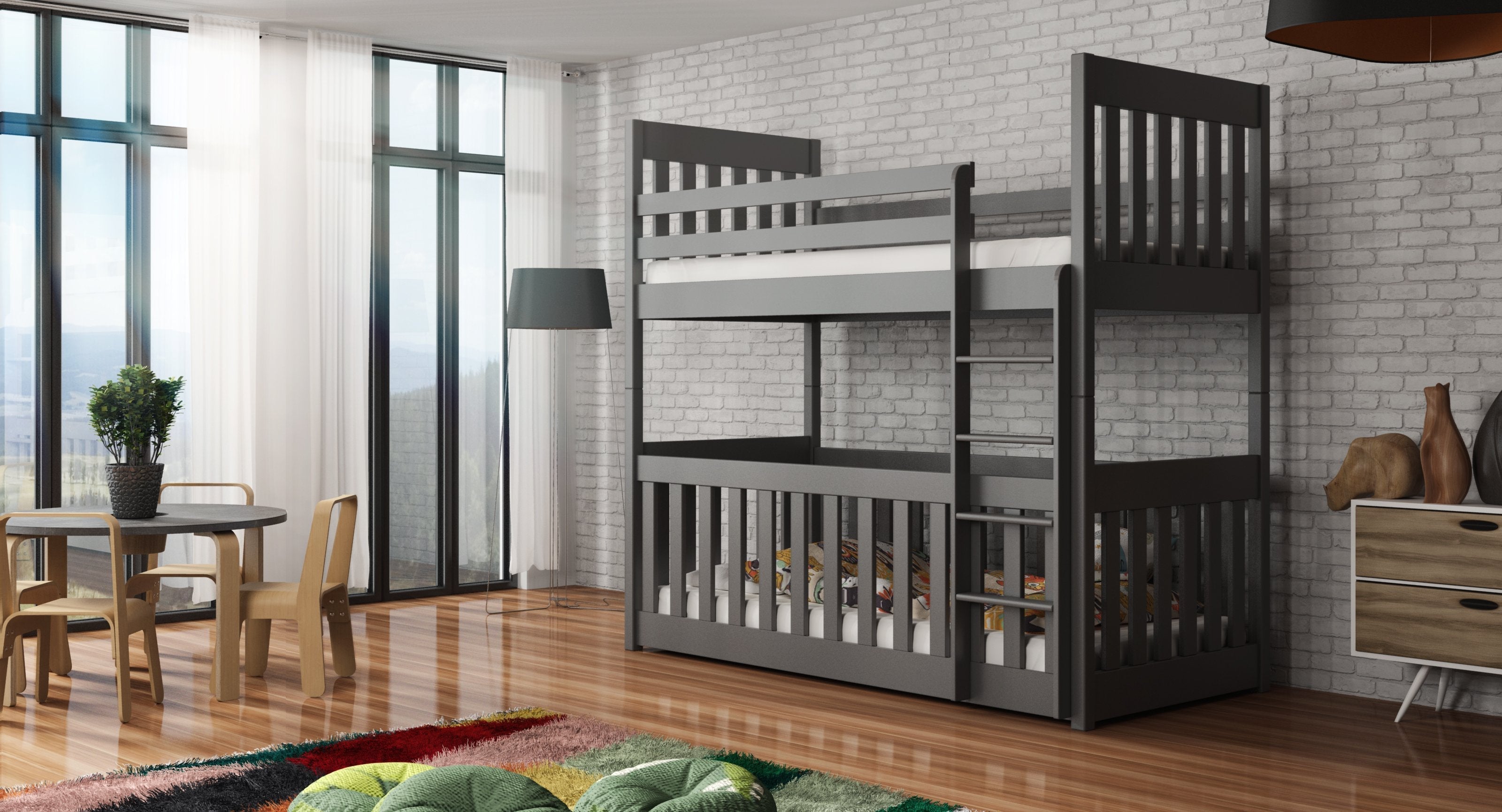 View Wooden Bunk Bed Cris with Cot Bed Graphite Foam Mattresses information