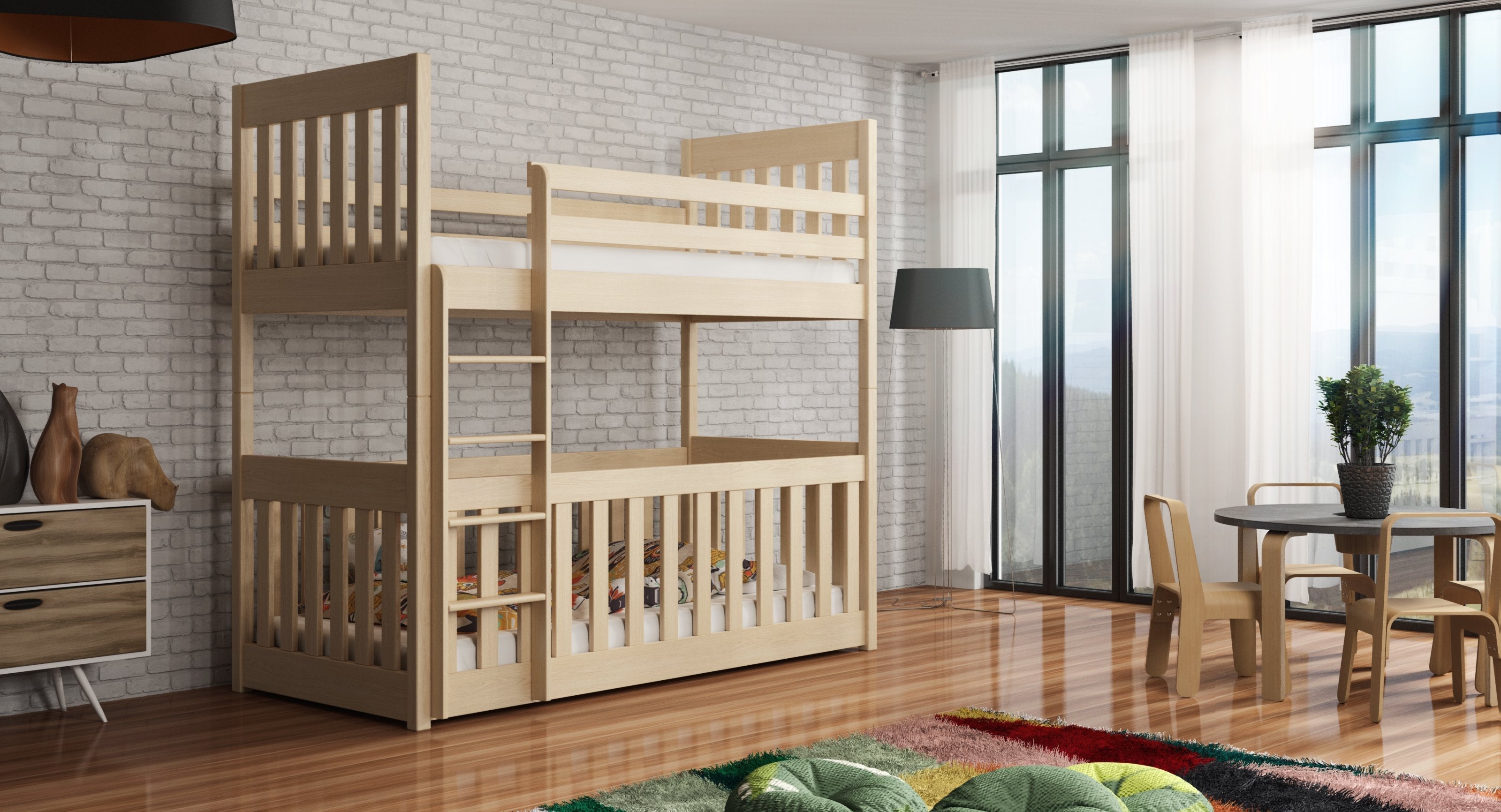 View Wooden Bunk Bed Cris with Cot Bed Pine Foam Mattresses information