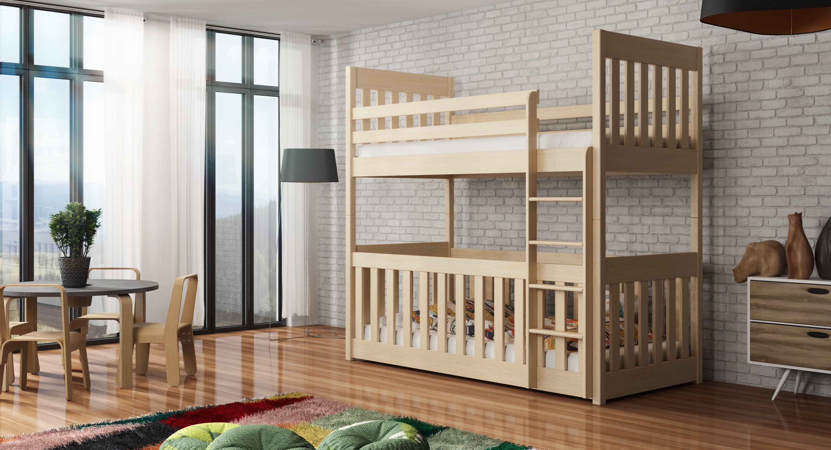 View Wooden Bunk Bed Cris with Cot Bed Pine Bonnell Mattresses information