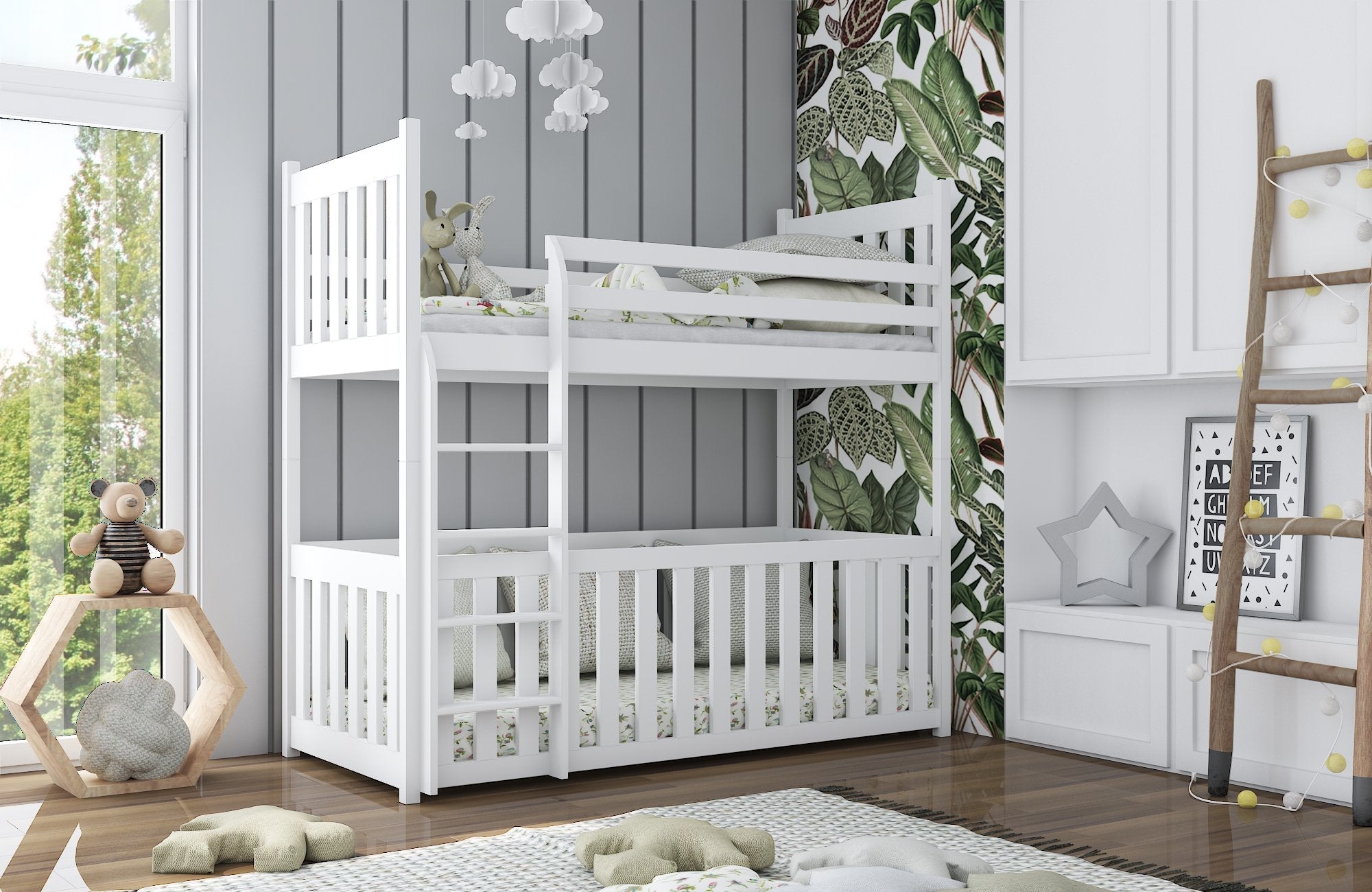 View Wooden Bunk Bed Cris with Cot Bed White Matt Bonnell Mattresses information