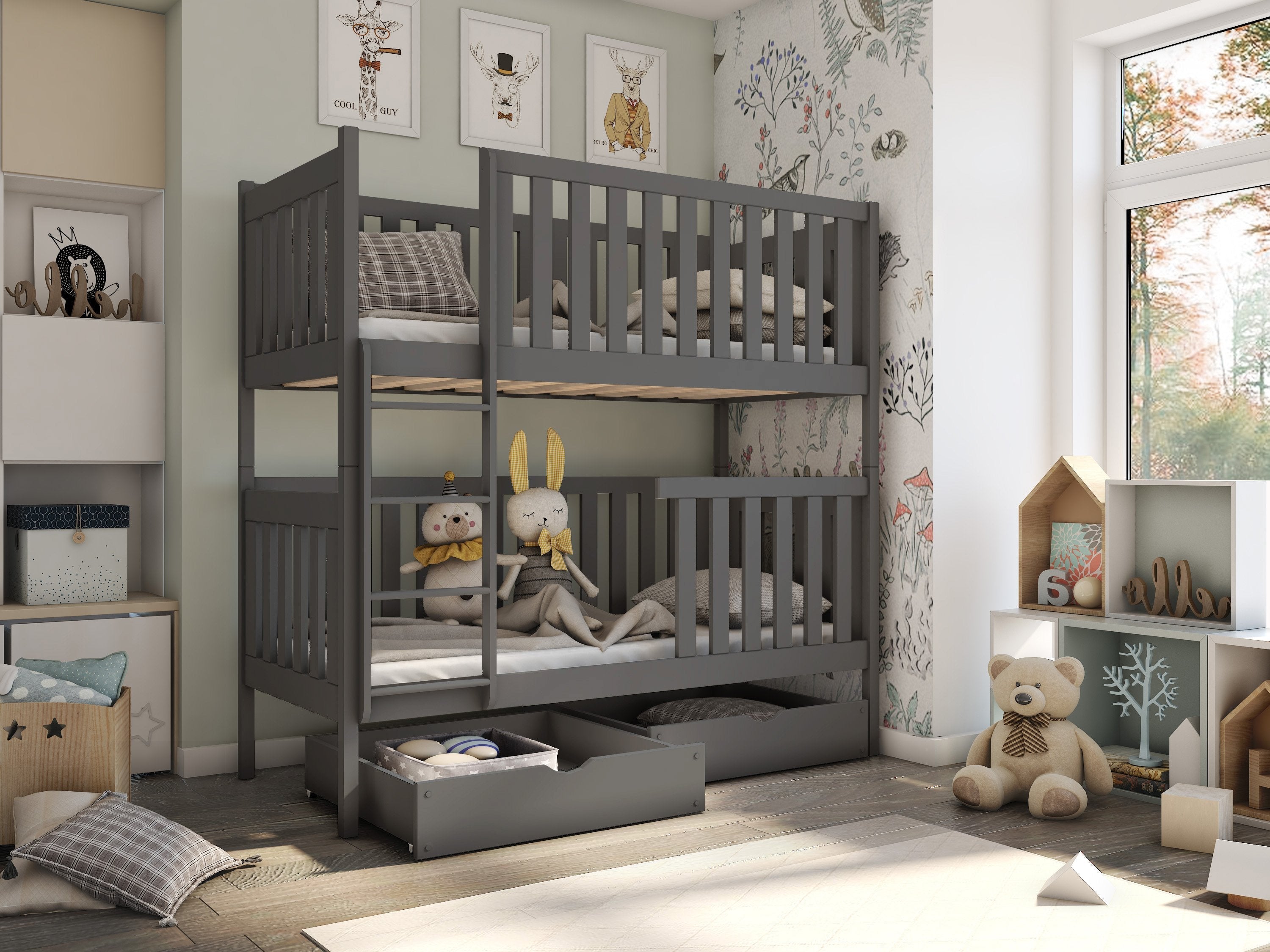 View Wooden Bunk Bed David with Storage Graphite Without Mattresses information