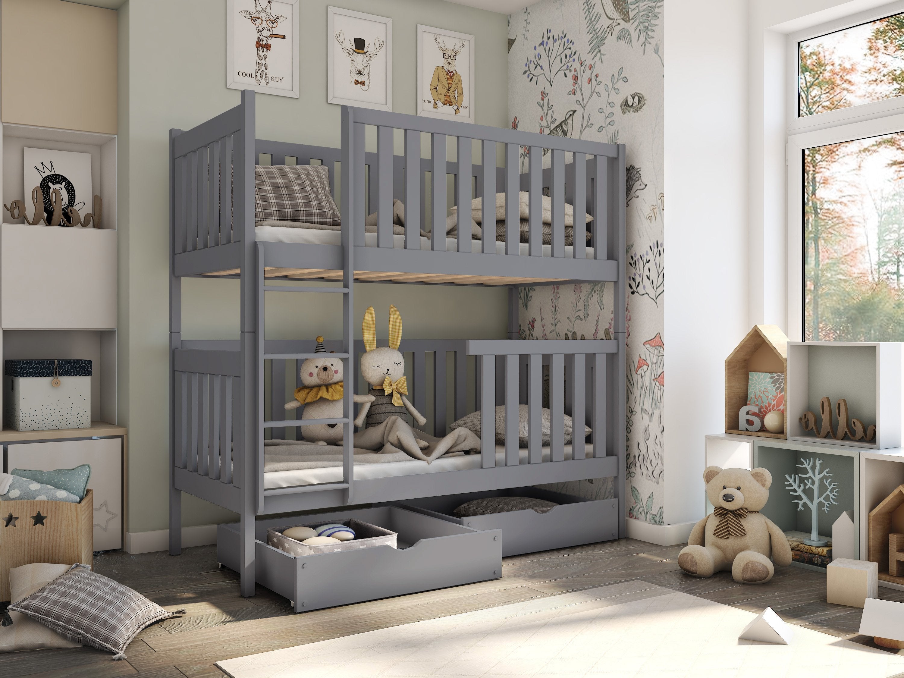 View Wooden Bunk Bed David with Storage Grey Matt Without Mattresses information