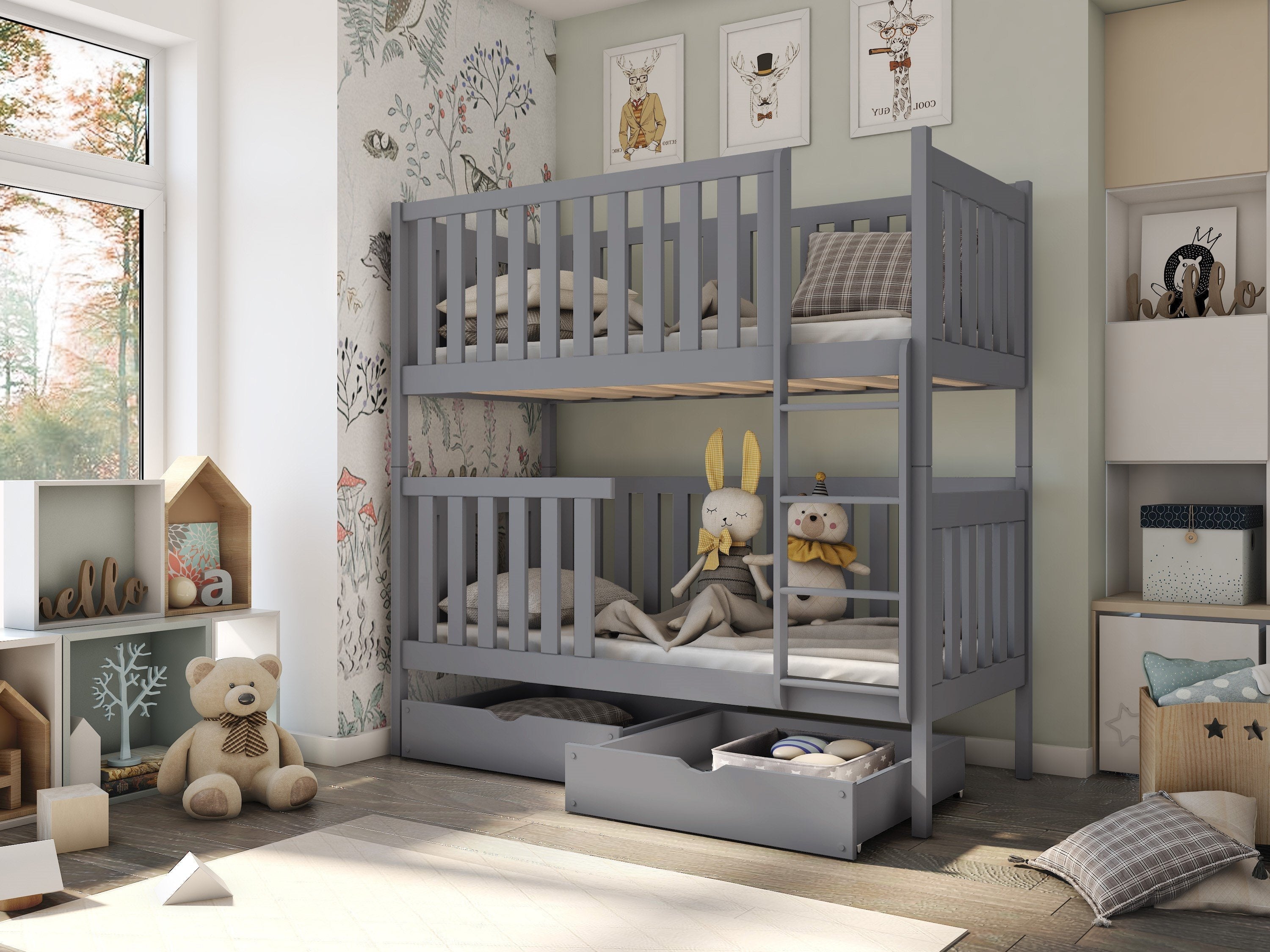 View Wooden Bunk Bed David with Storage Grey Matt Foam Mattresses information