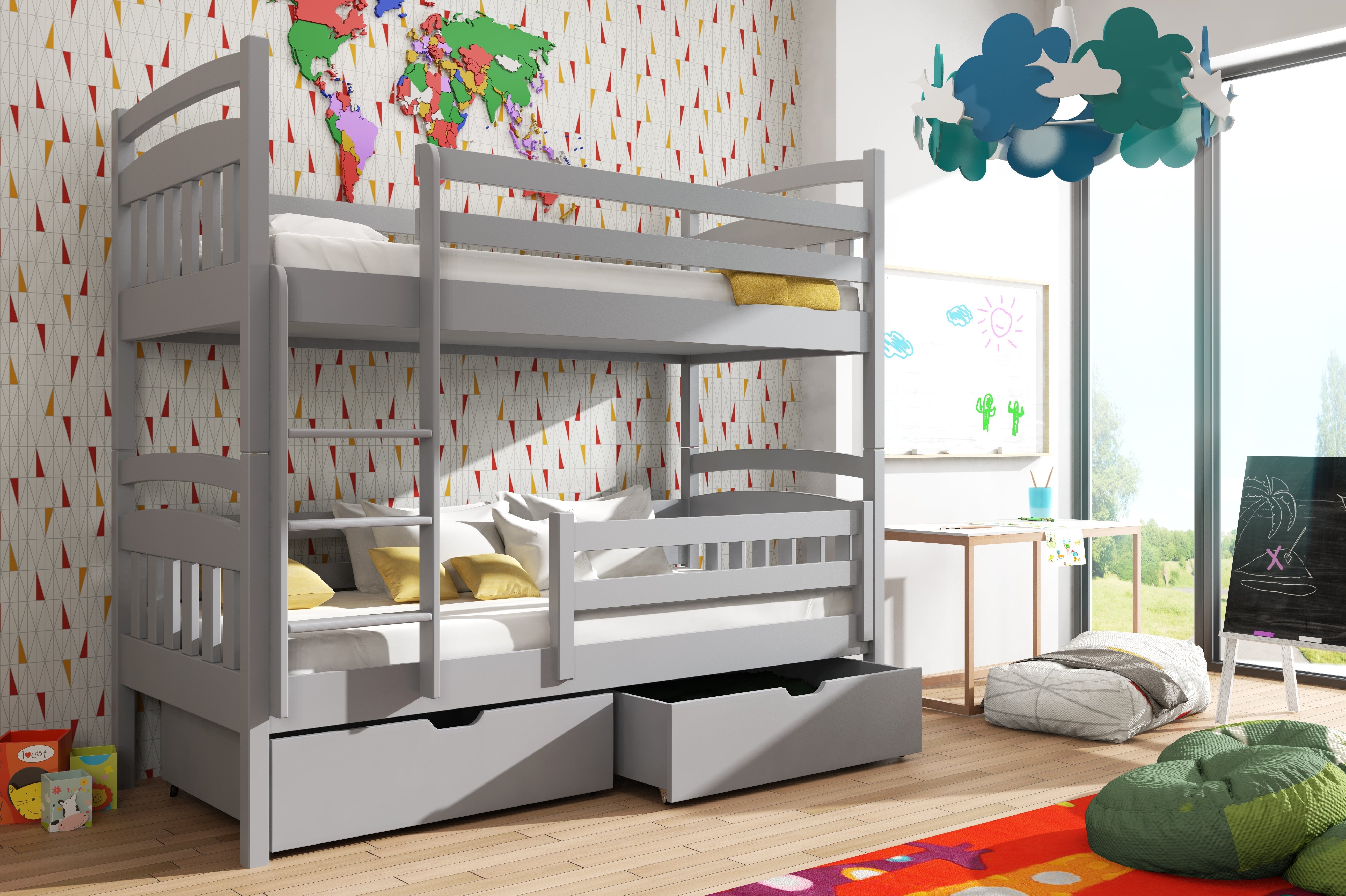 View Wooden Bunk Bed Gabi with Storage Grey Matt Without Mattresses information