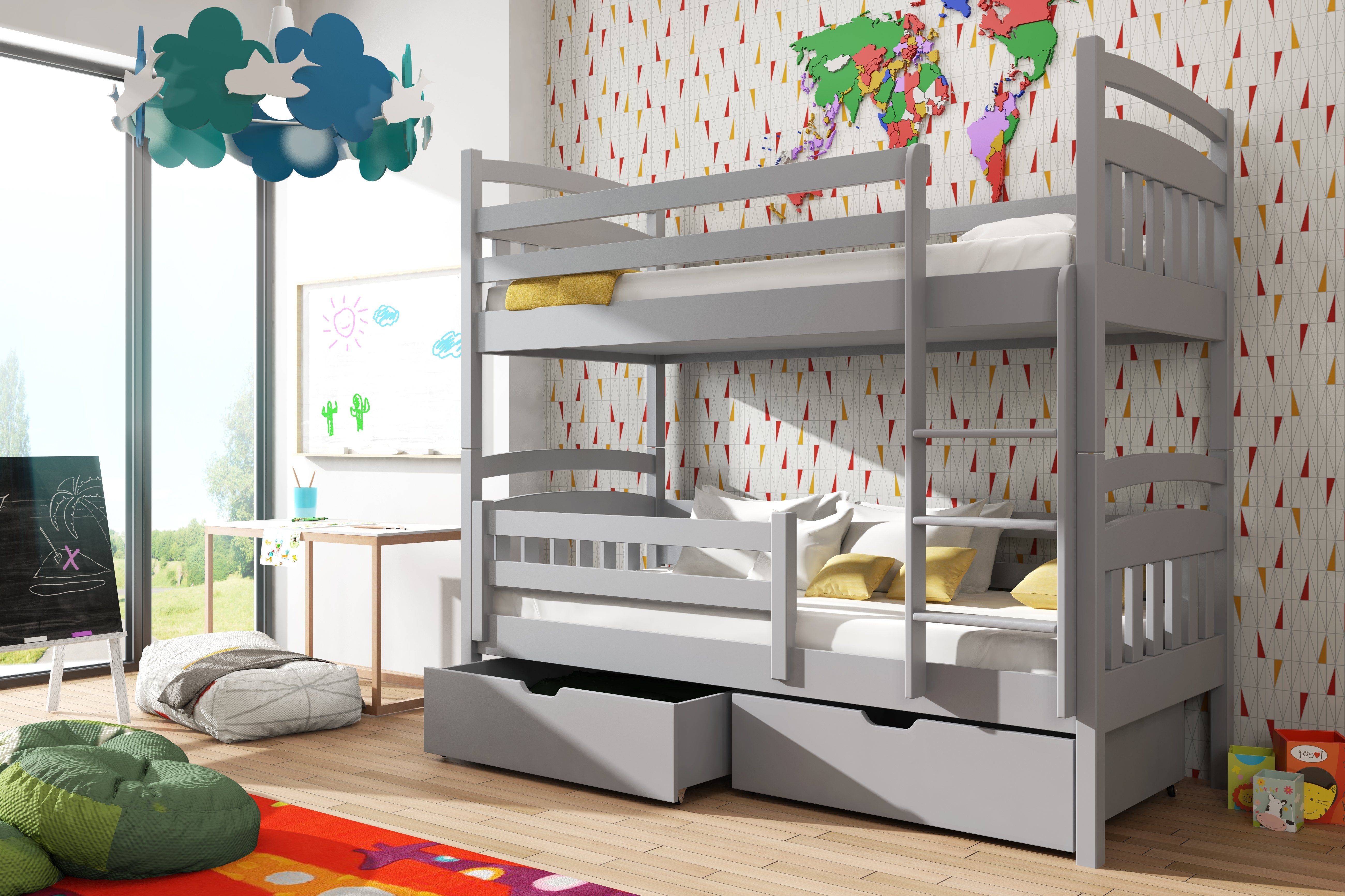 View Wooden Bunk Bed Gabi with Storage Grey Matt Foam Mattresses information