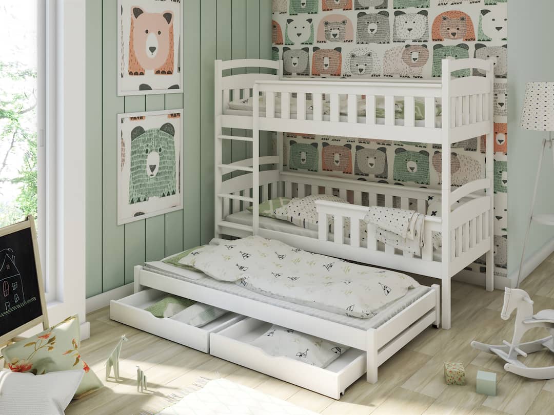 View Wooden Bunk Bed Harriet with Trundle and Storage White Matt Foam Mattresses information